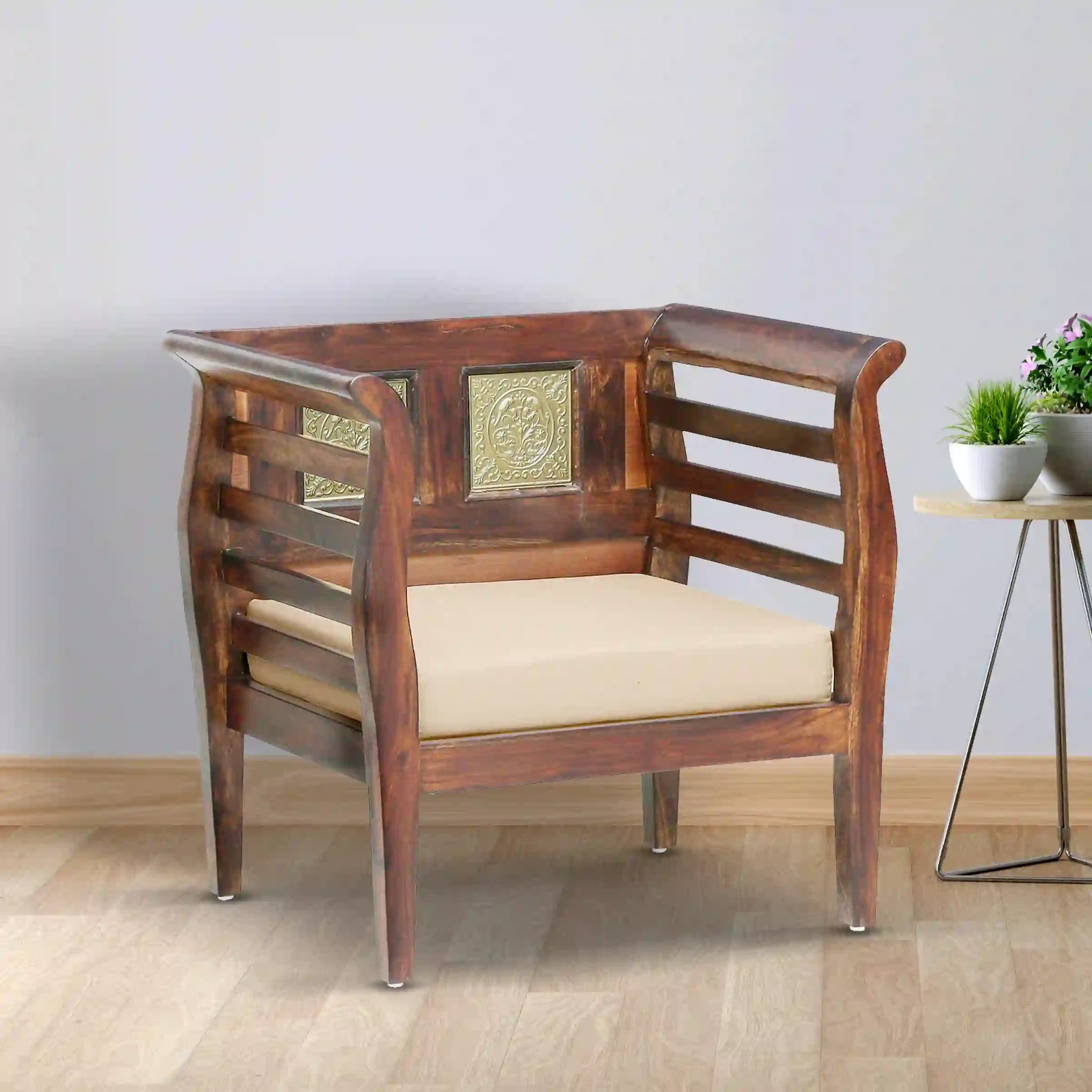premium sheesham wood single seat sofa for home furniture