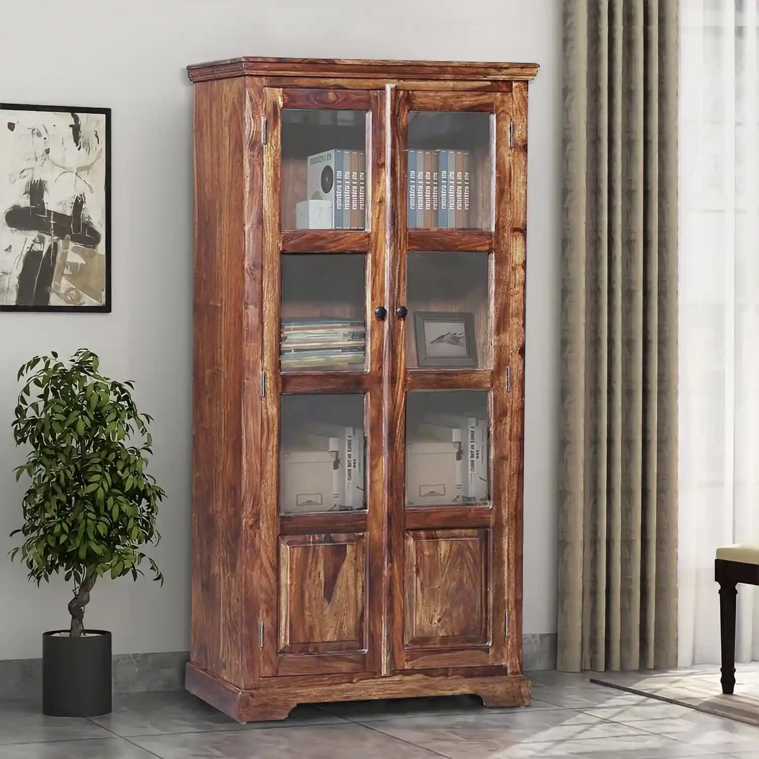 Premium solid wood bookshelf sheesham bookcase storage India
