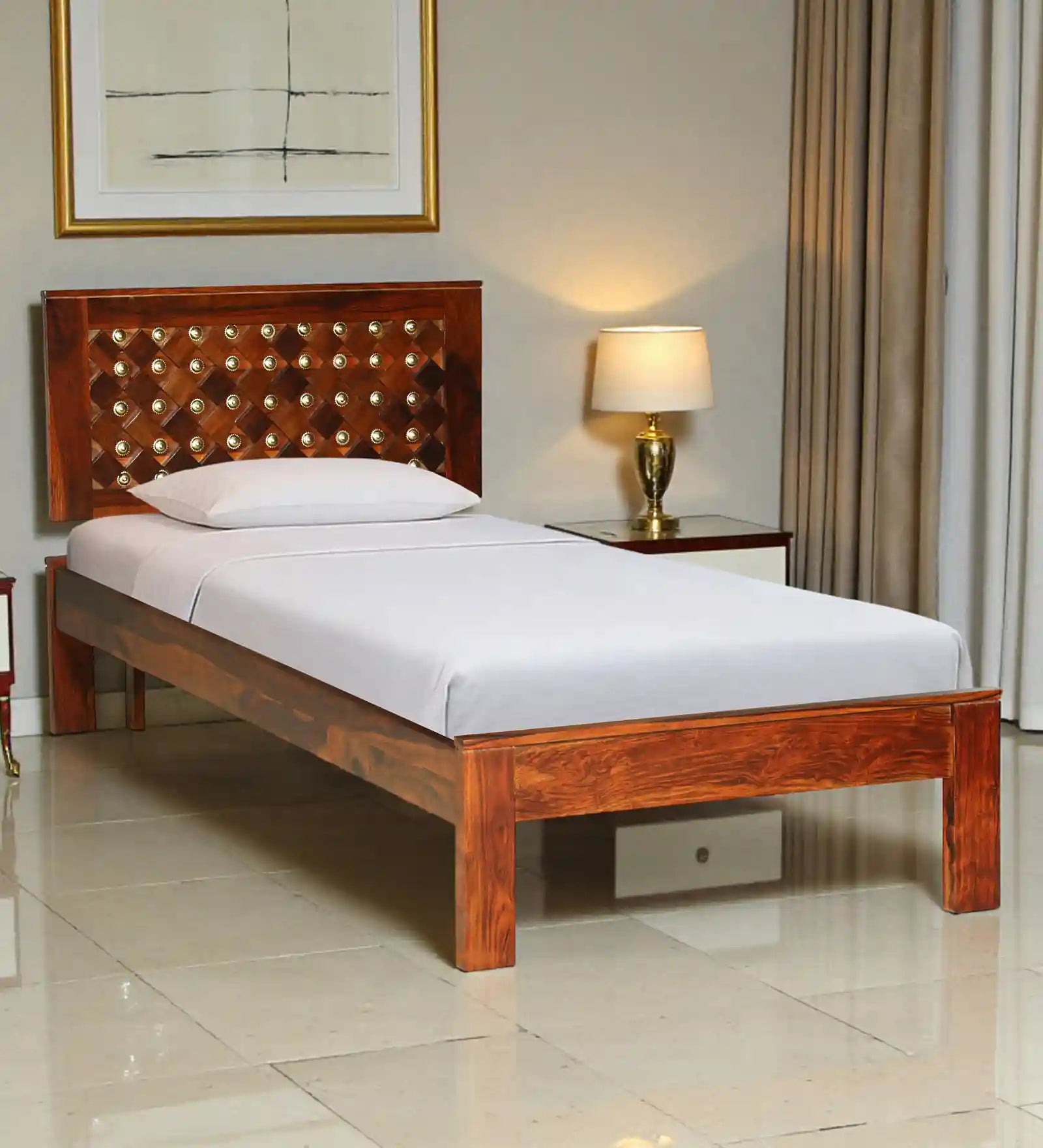 Bakhra Sheesham Wood Single Bed Without Storage
