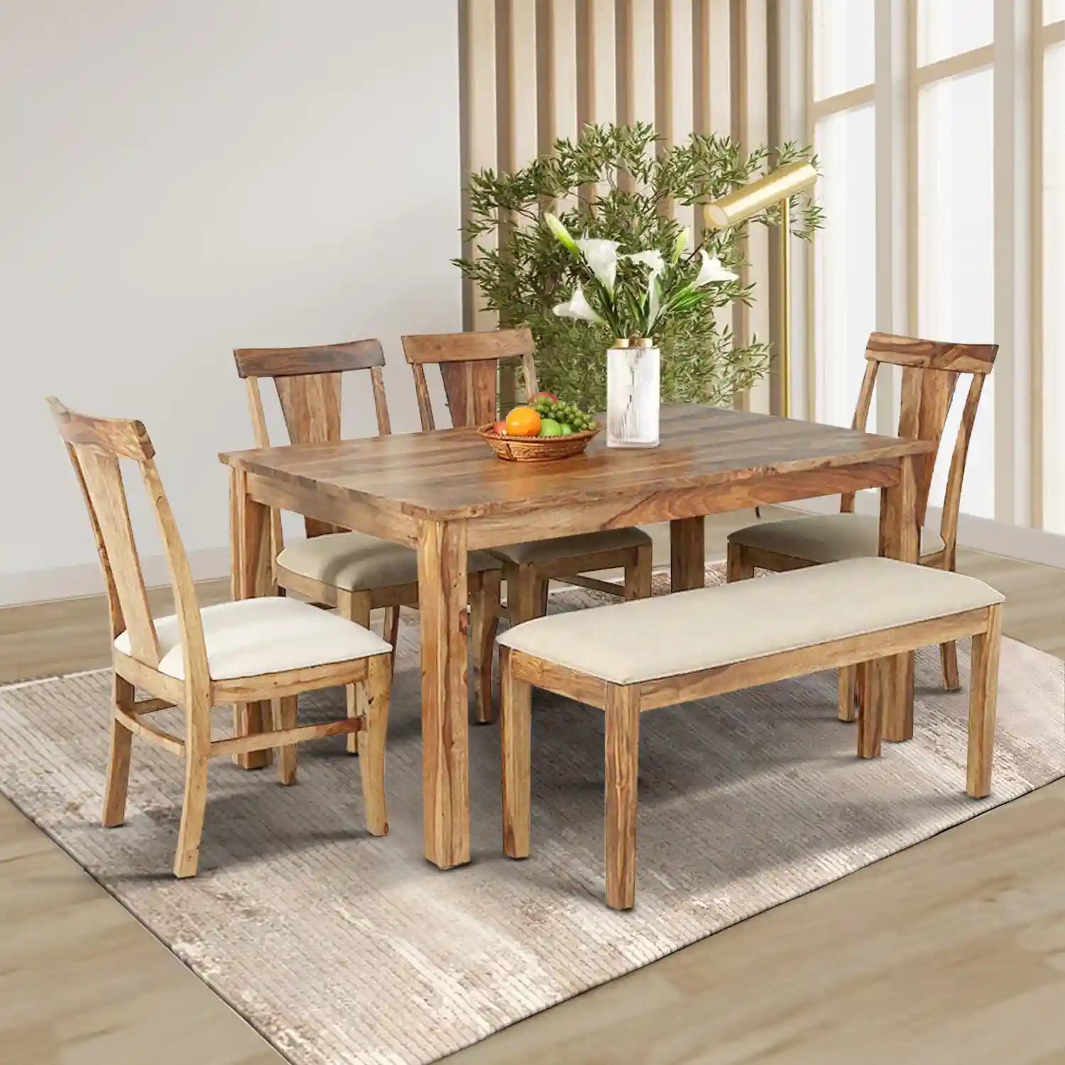 Premium solid wood six-seater dining table set Oslo high quality furniture India