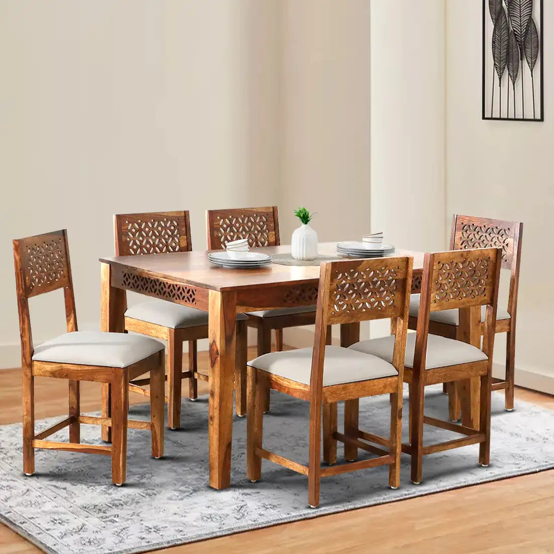 Premium solid wood six-seater dining table set Penza high quality furniture India