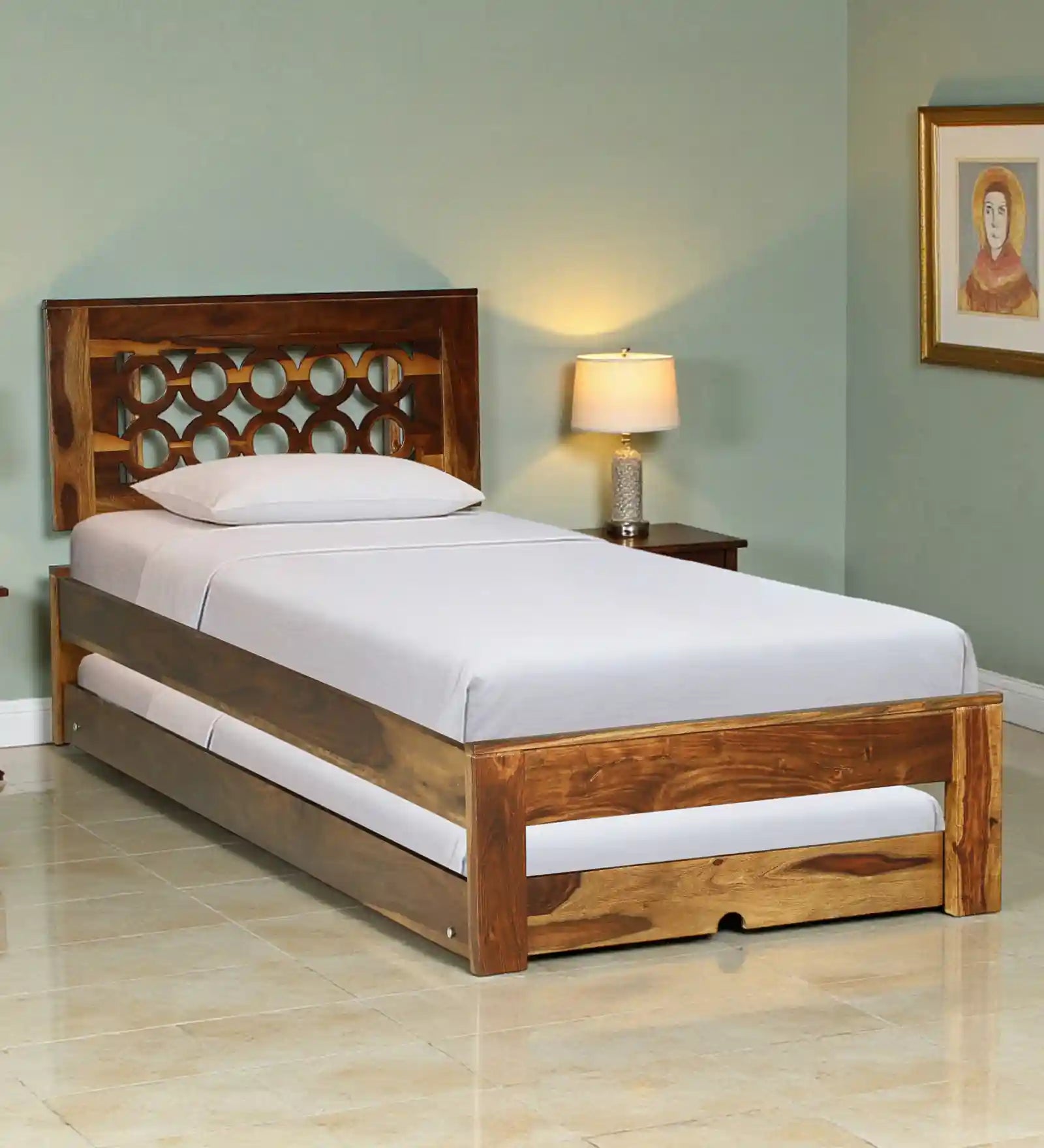 Vainika Solid Wood Single Bed With Trundle