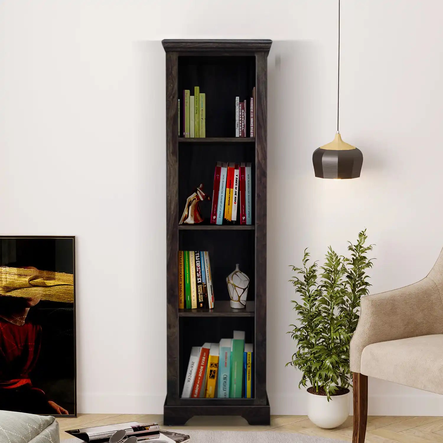 Premium tall storage bookshelf sheesham solid wood display design