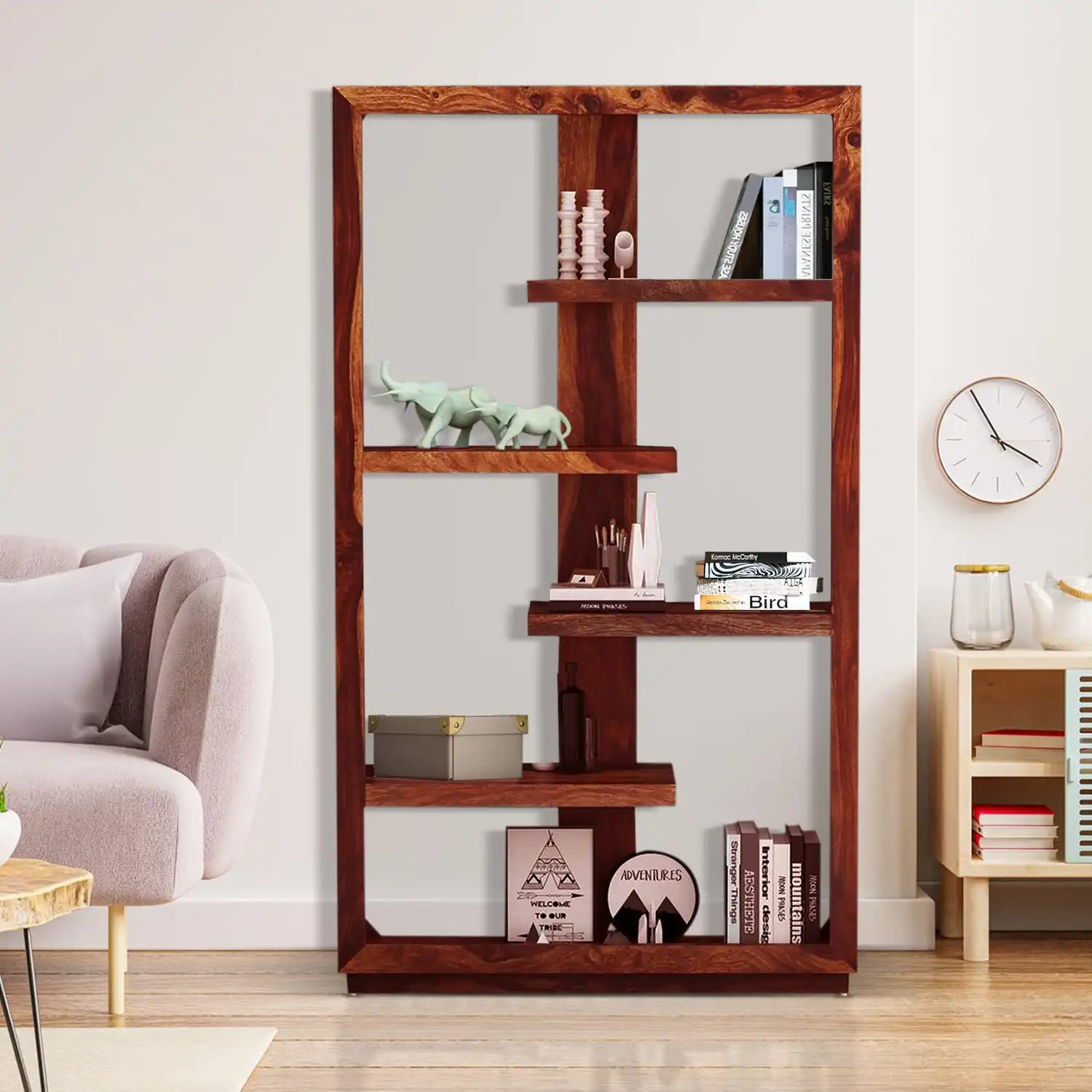 Premium wooden bookshelf storage unit sheesham solid display design