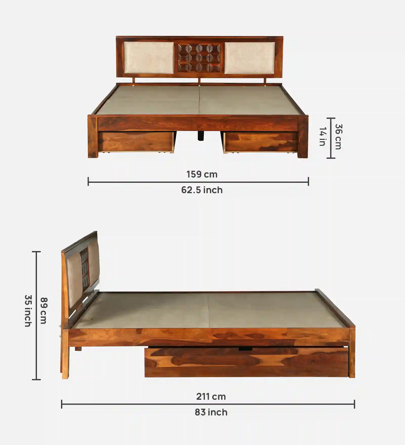 rajwada furnish tejas sheesham wood queen size drawer storage bed india