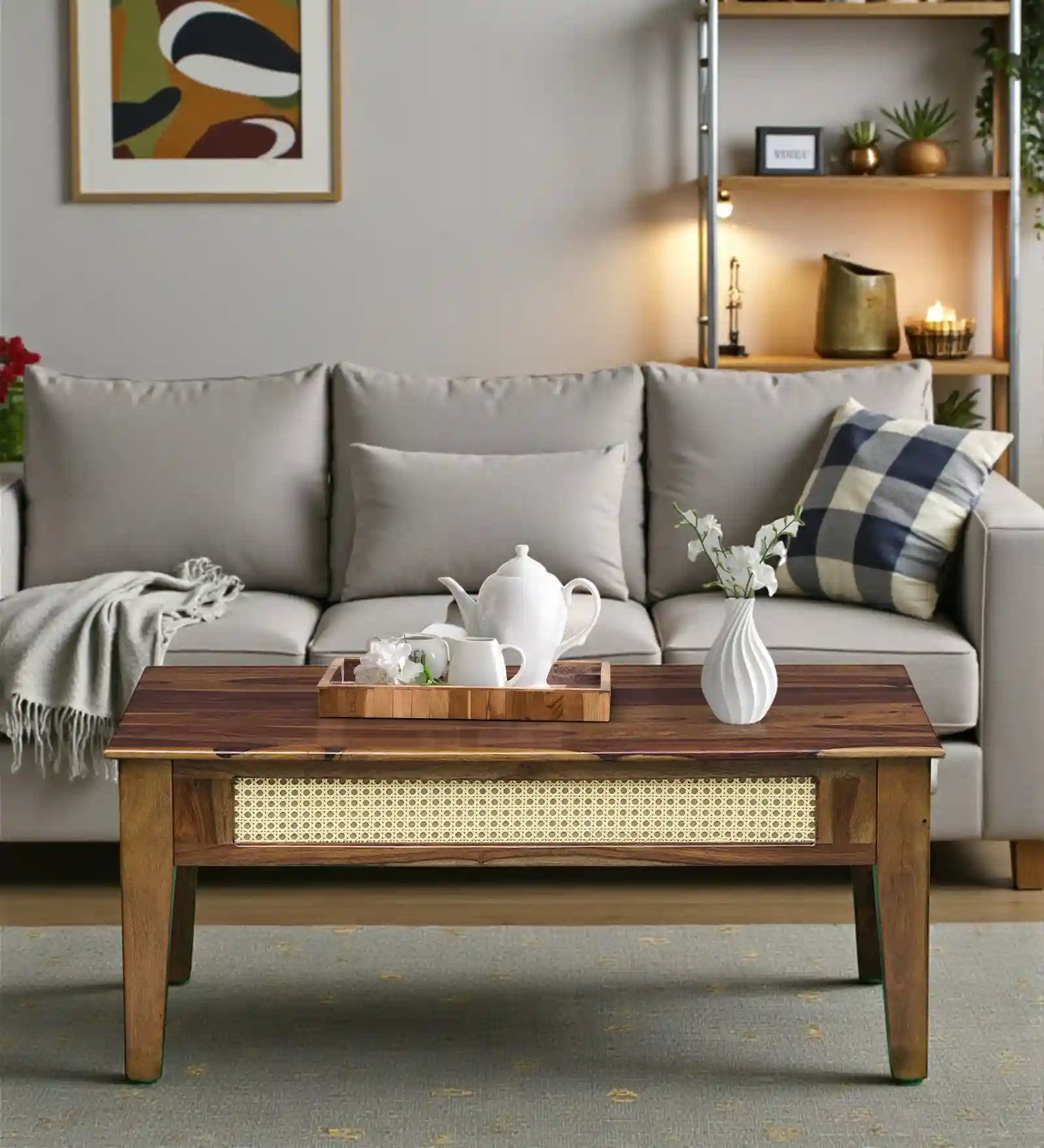 Rattan Sheesham Wood Coffee Table