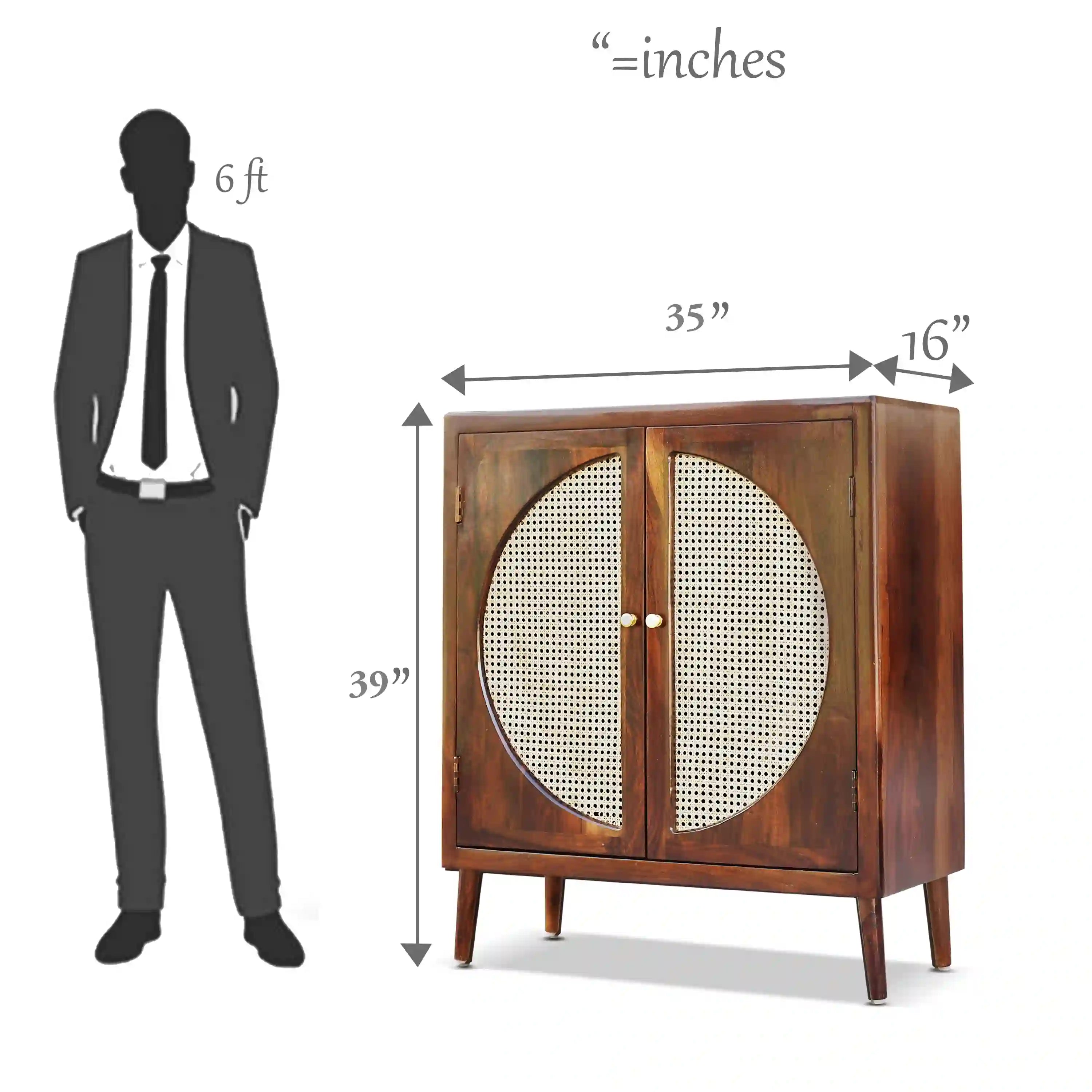 Rattan Sheesham Wood Cane Cabinet