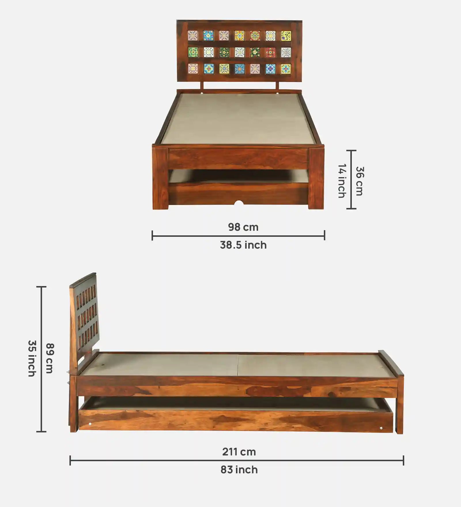 Rattan cane wooden single bed clean modern solid wood design India