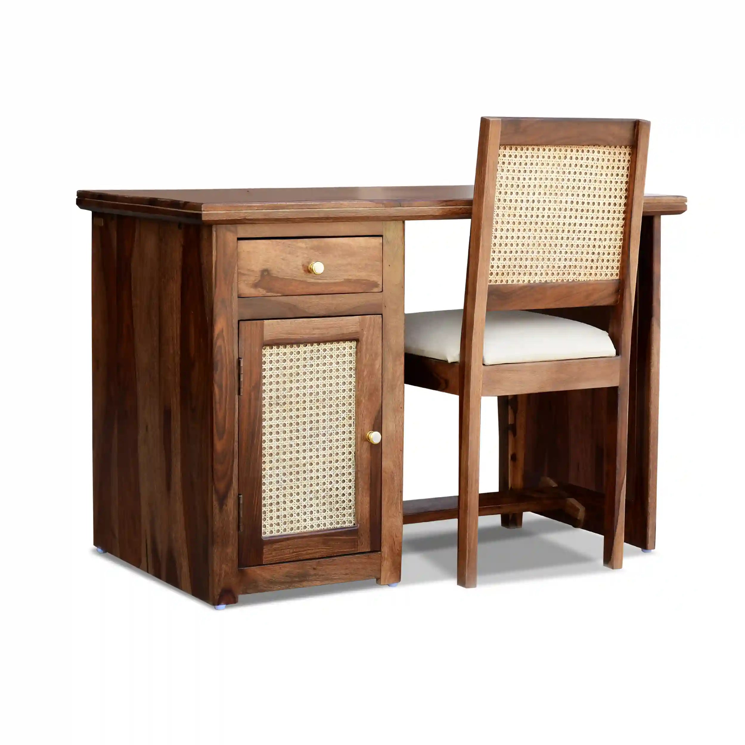 Rattan front study desk sheesham wood work table home furniture