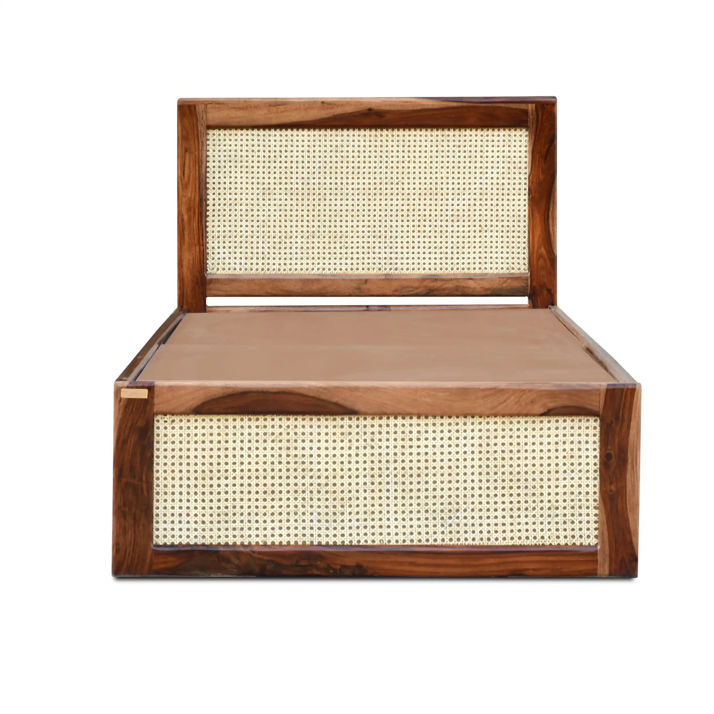 rattan sheesham wood cane single bed strong durable wooden frame with cane detailing