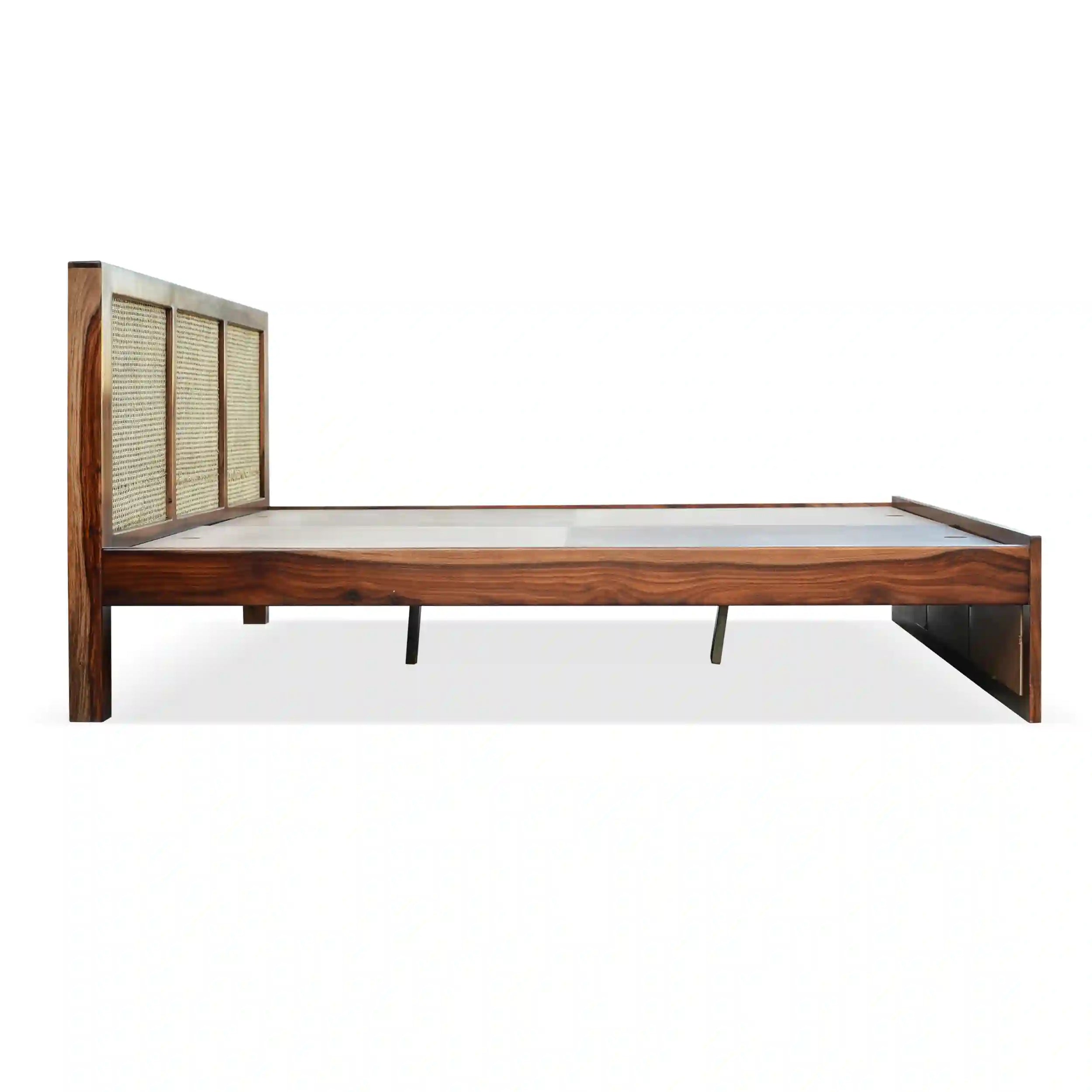 Rattan solid wood bed cane design natural finish look