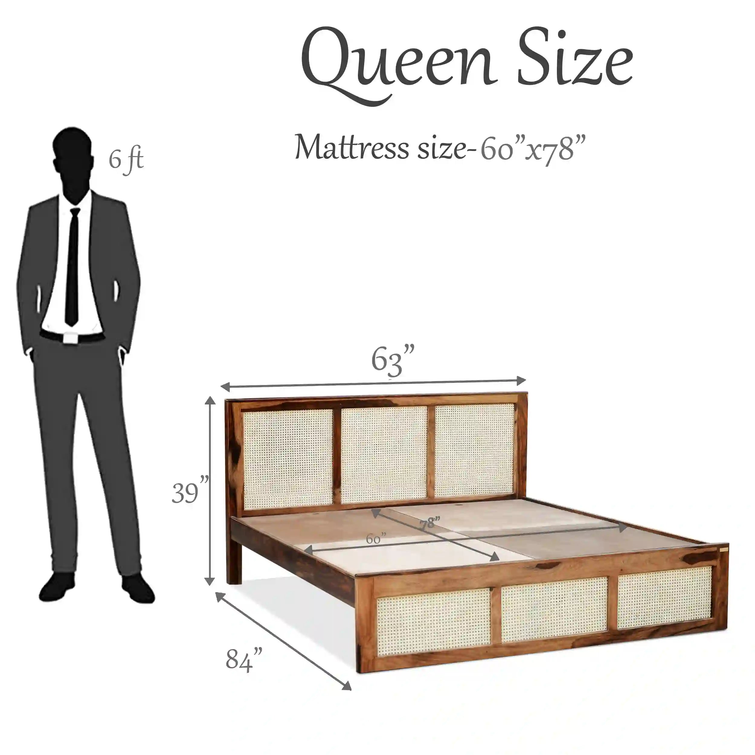 Rattan solid wood bed cane panel design minimal style