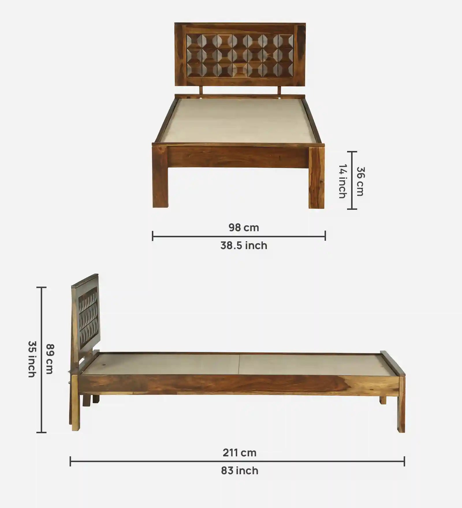 Rattan solid wood single bed cane design natural finish wooden bed India