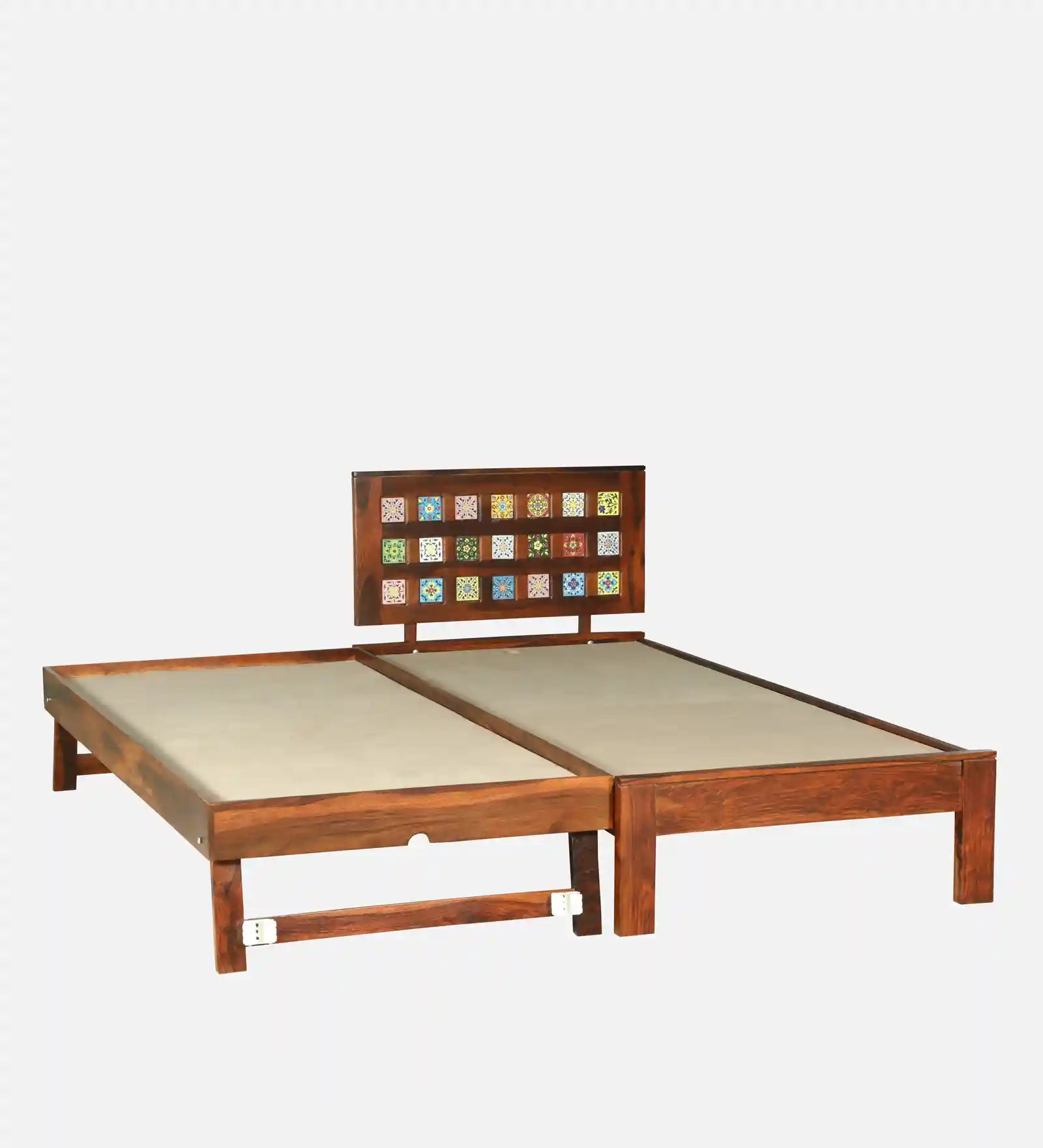 Rattan solid wood single cot natural cane headboard bed India