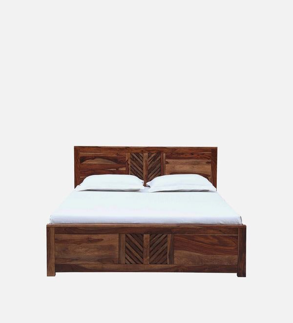 Elista Solid Wood Queen Size Bed In Rustic Teak Finish  By Rajwada