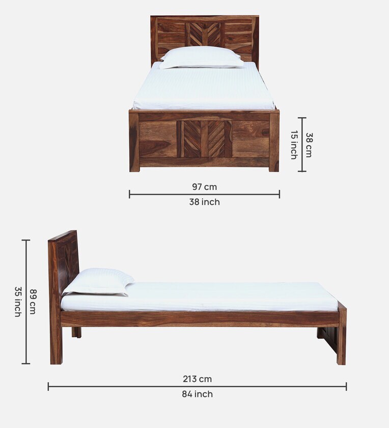 Elista Solid Wood Single Bed In Rustic Teak Finish  By Rajwada