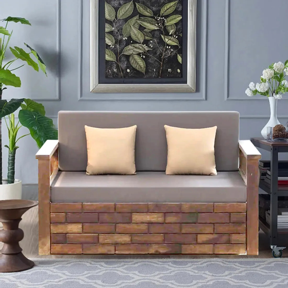 Rudra living room sofa cum bed solid wood sheesham 2 seater design