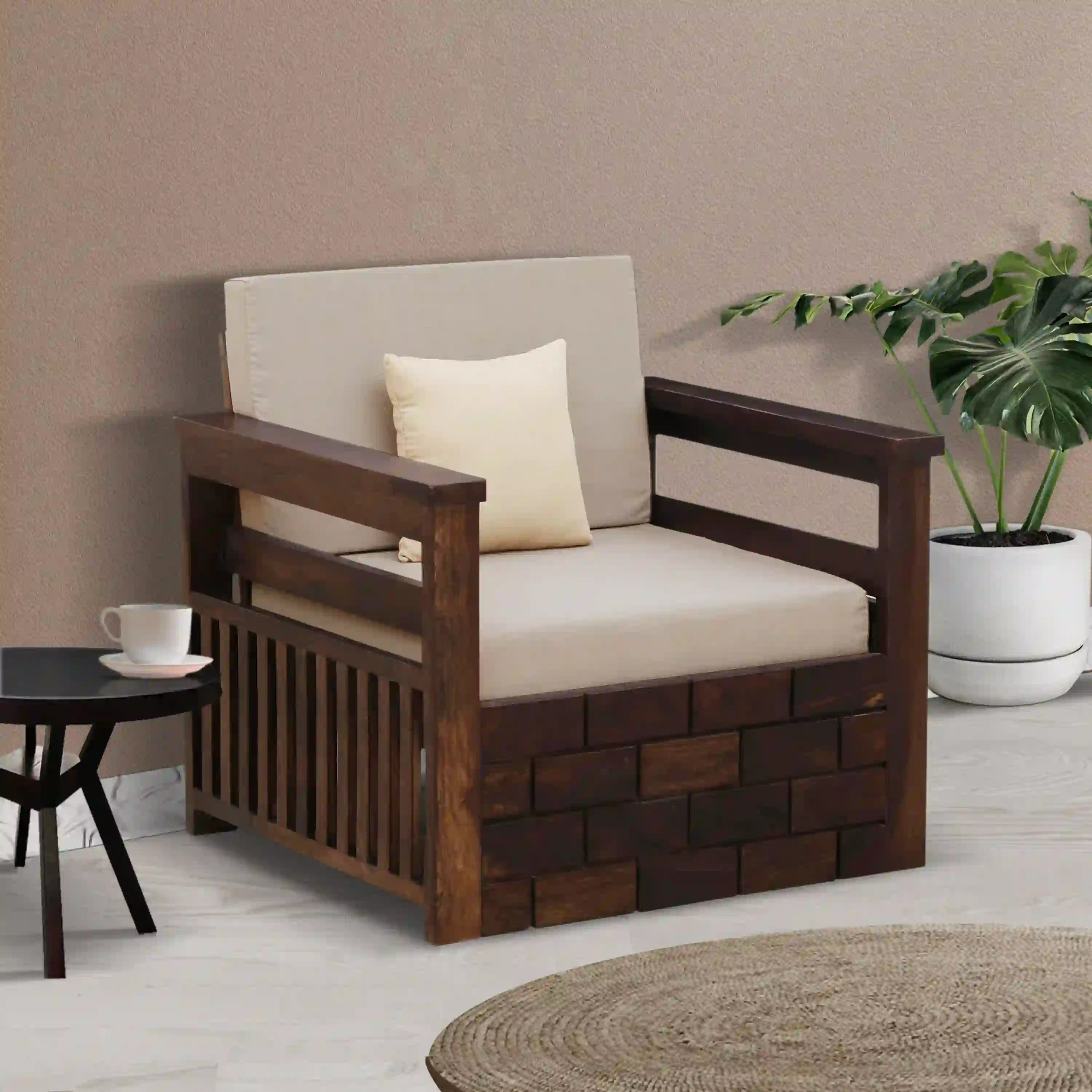 rudra solid wood 1 seater sofa for living room furniture india