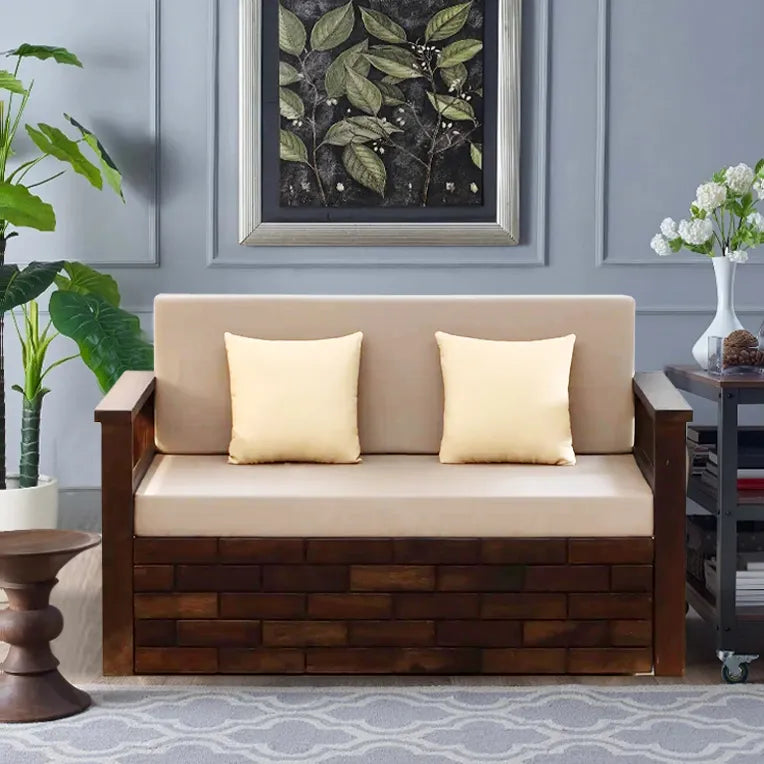 Rudra solid wood sofa cum bed 2 seater sheesham space saving furniture India