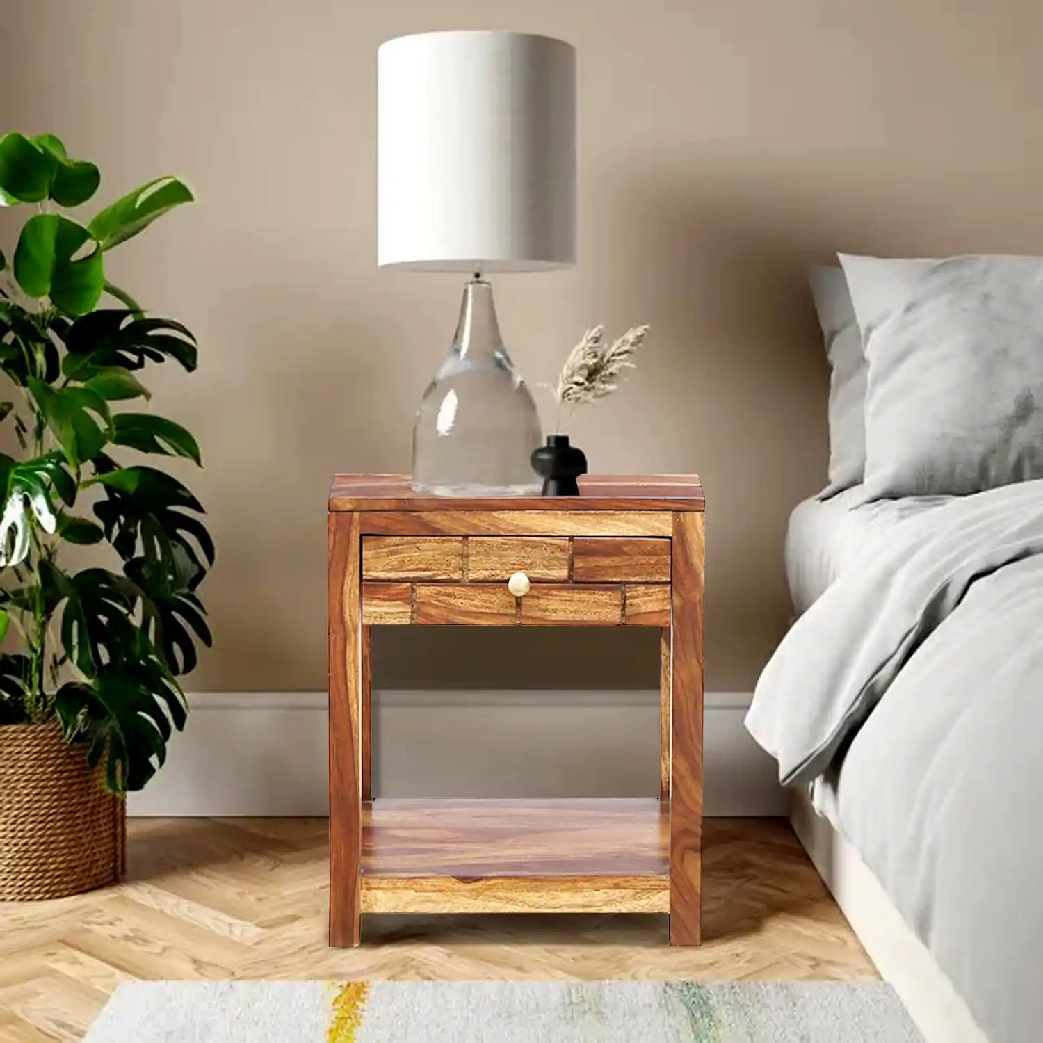 Rudra wood side table simple solid wood bedroom table India