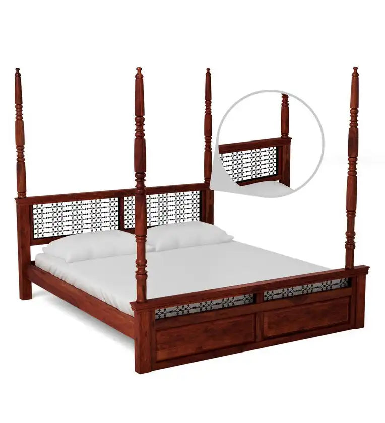 saffron sheesham wood poster bed teak finish premium wooden four poster bed design