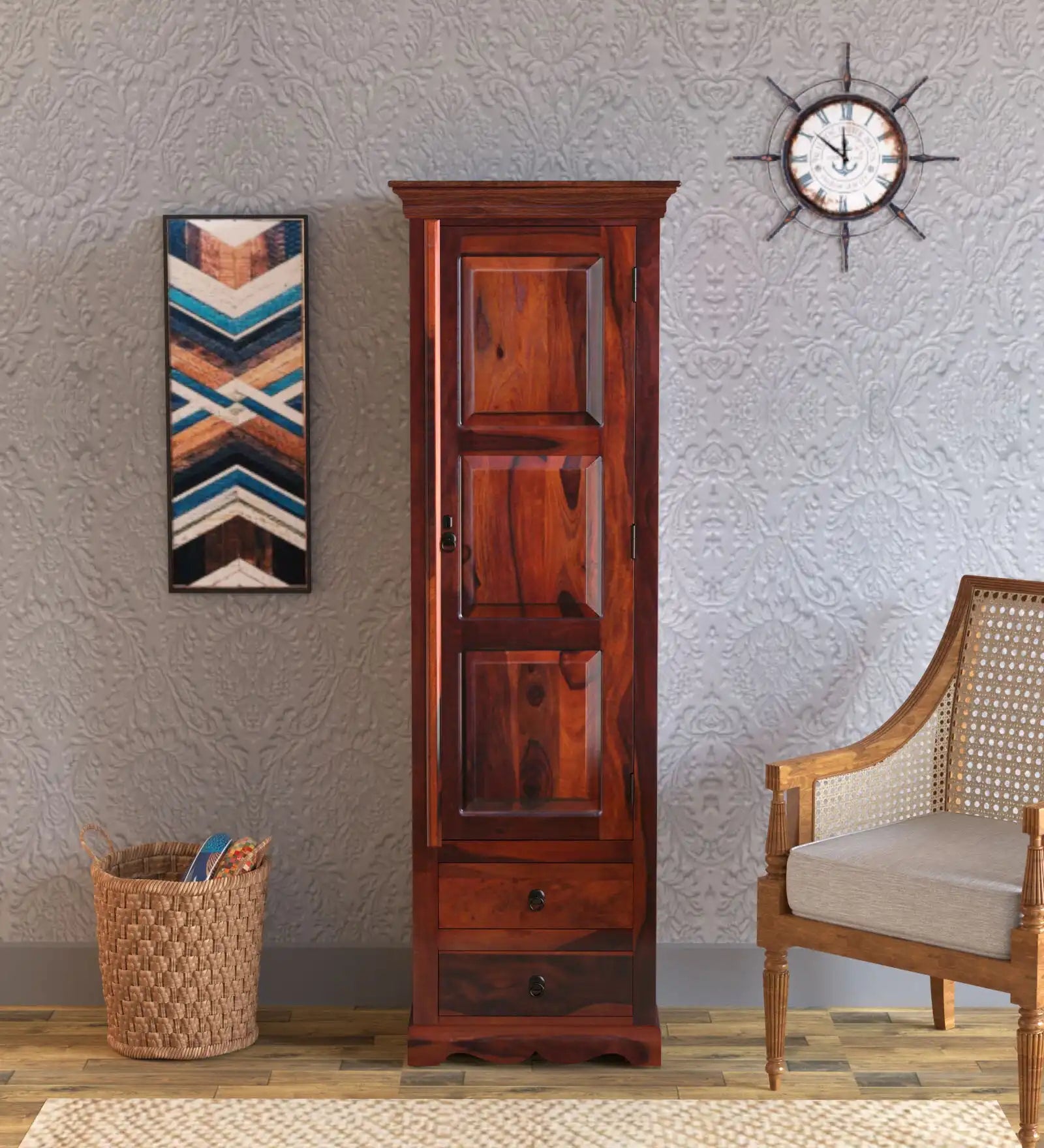 Saffron wooden wardrobe traditional solid wood storage cabinet India