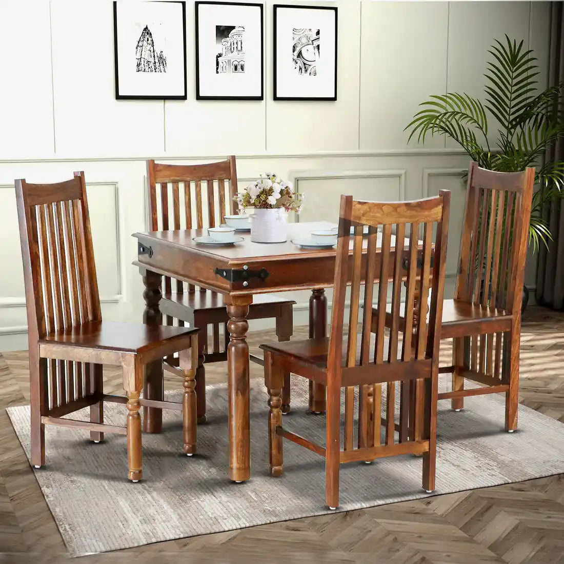 Samrita dining table set four seater solid wood best quality furniture India