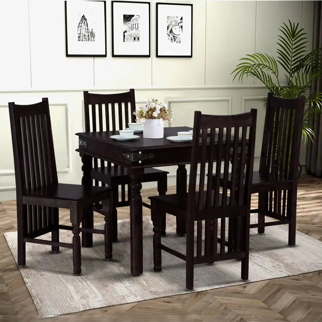 Samrita luxury sheesham wood four seater dining table set premium interior furniture
