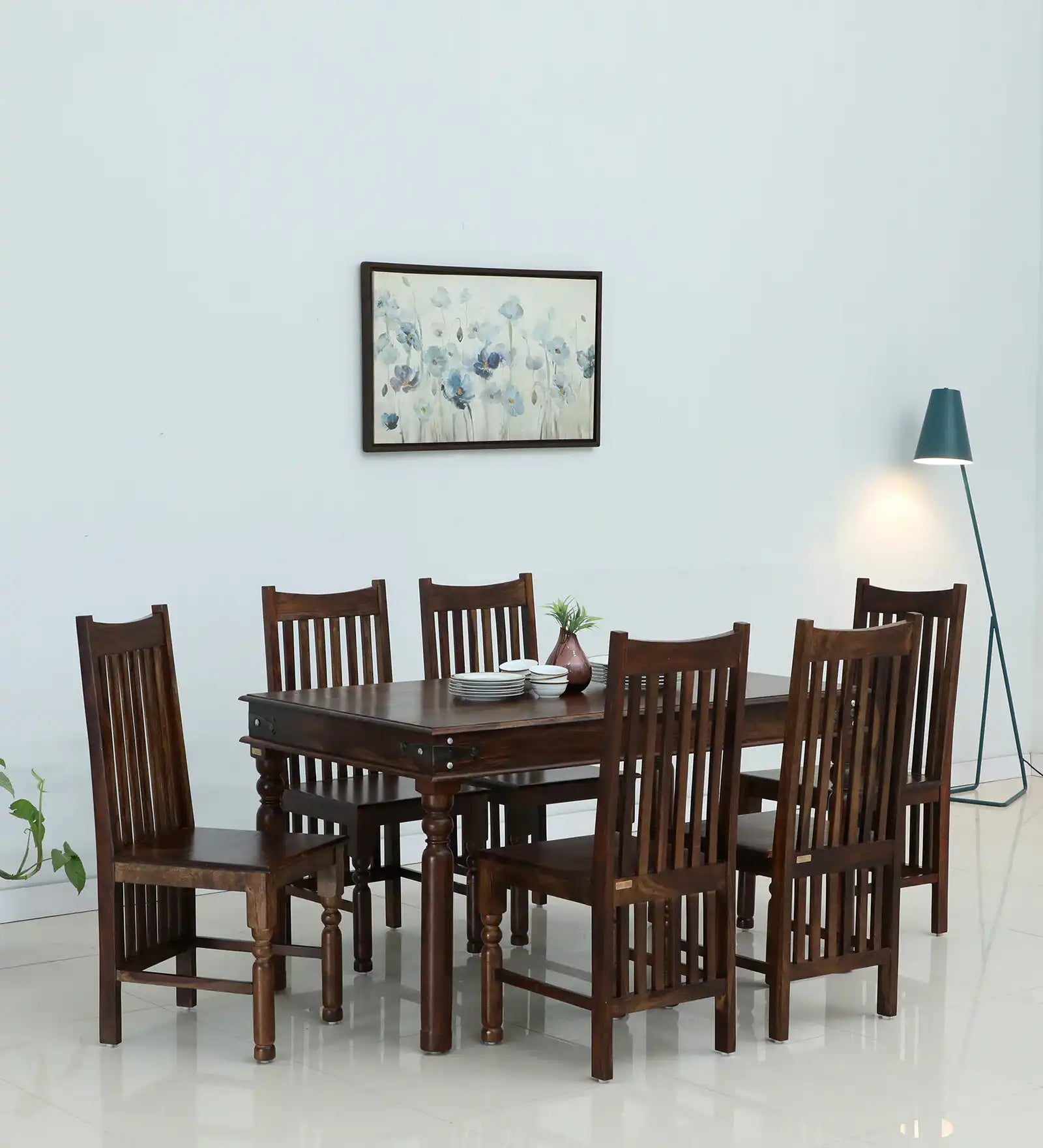 Samrita solid sheesham wood six-seater dining set premium solid wood furniture for modern Indian homes