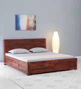 Moscow  Solid Wood Bed With Box Storage In Honey Oak Finish By Rajwada