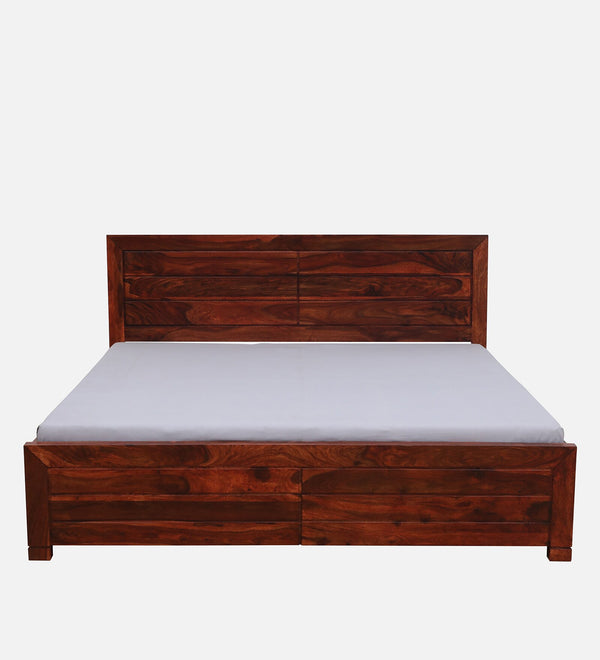 Moscow  Solid Wood Queen Size Bed With Box Storage In Honey Oak Finish By Rajwada