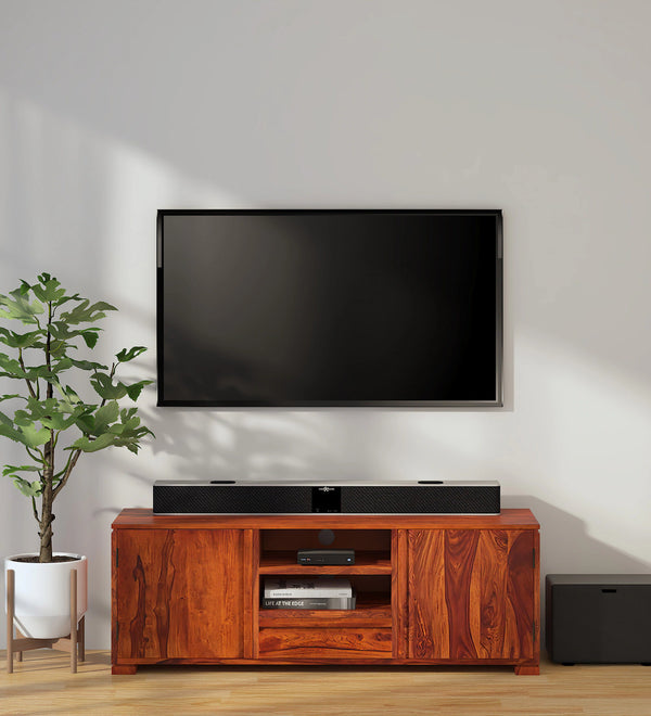Moscow  Solid Wood Large TV Console for TVs up to 55" In Honey Oak Finish By Rajwada