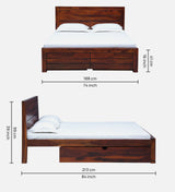 Moscow  Solid Wood Bed With Drawer Storage In Honey Oak Finish By Rajwada