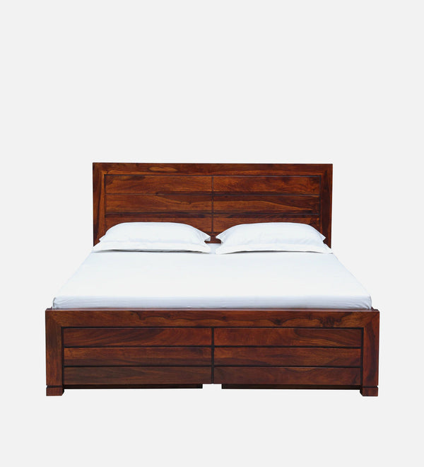 Moscow  Solid Wood Bed With Drawer Storage In Honey Oak Finish By Rajwada