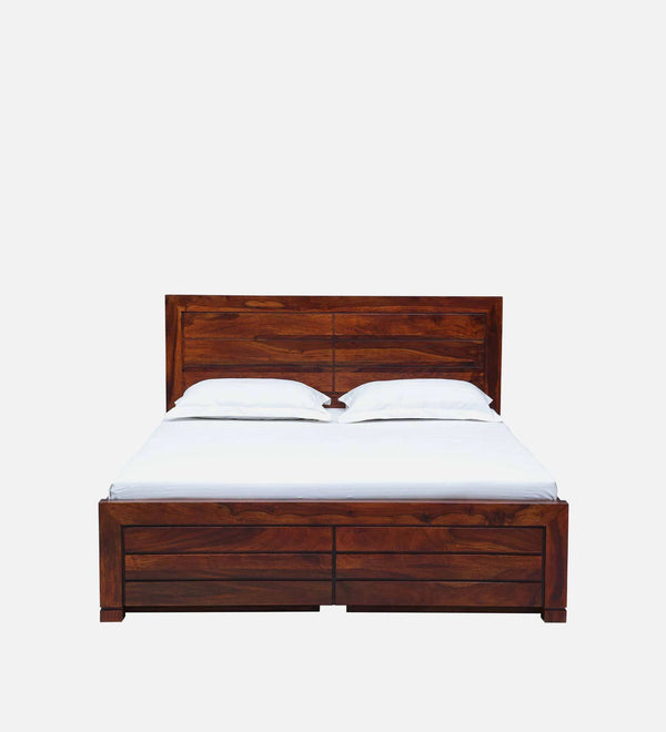 Moscow  Solid Wood Queen Size Bed With Drawer Storage In Honey Oak Finish By Rajwada