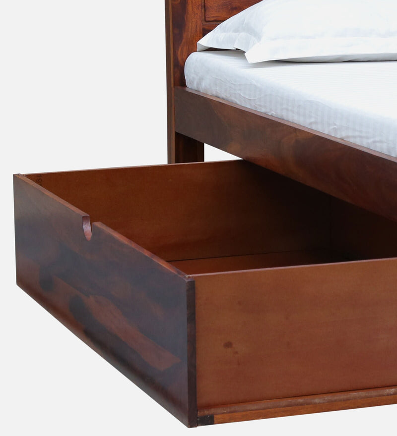 Moscow  Solid Wood Single Bed With Drawer Storage In Honey Oak Finish By Rajwada