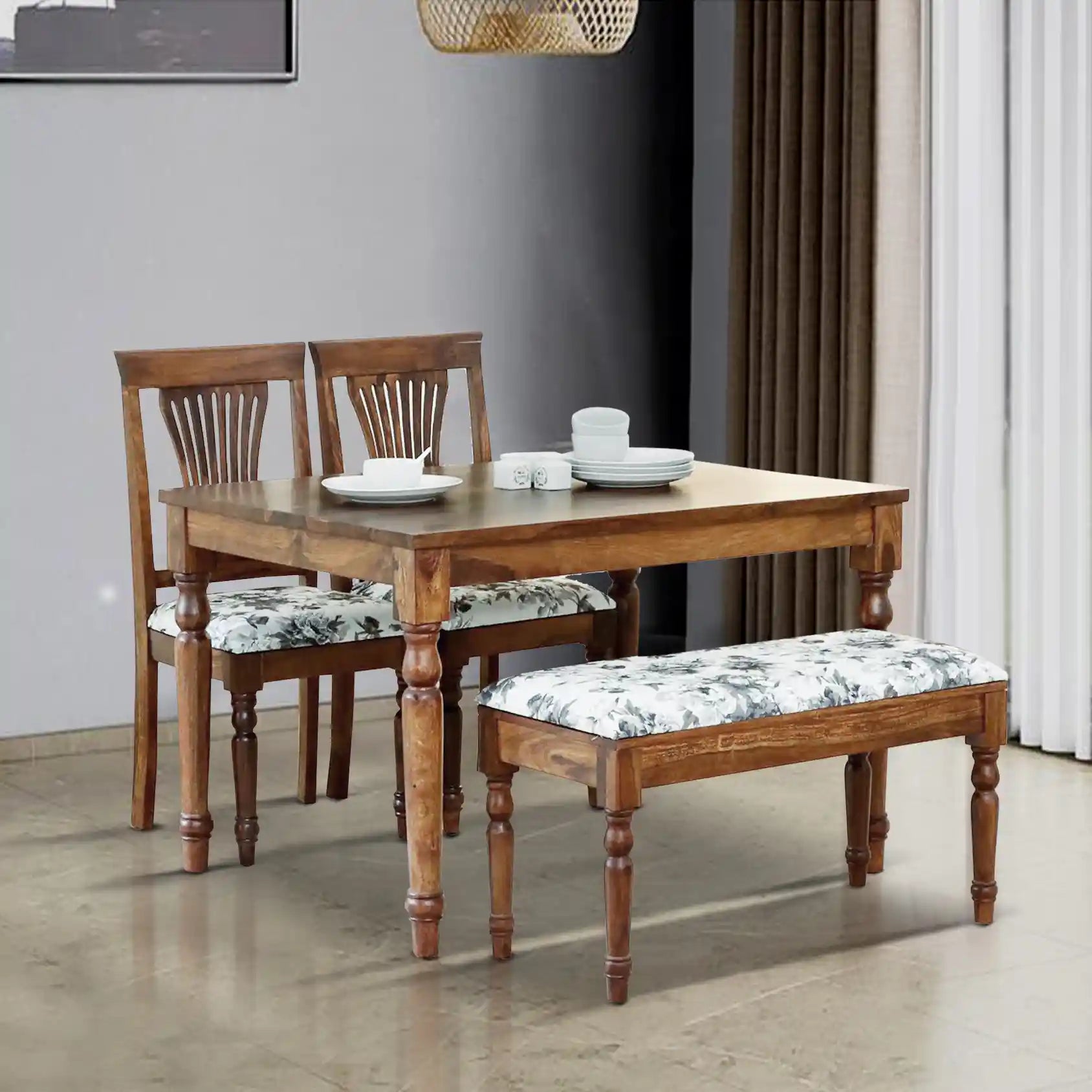 Sheerel dining table set four seater solid wood best quality furniture India