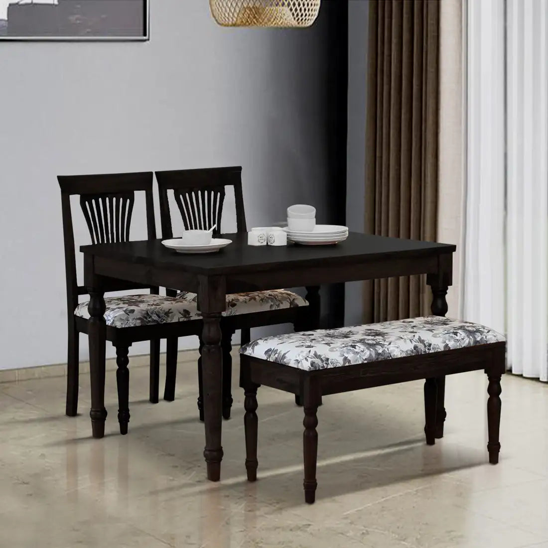 Sheerel luxury sheesham wood four seater dining table set premium interior furniture