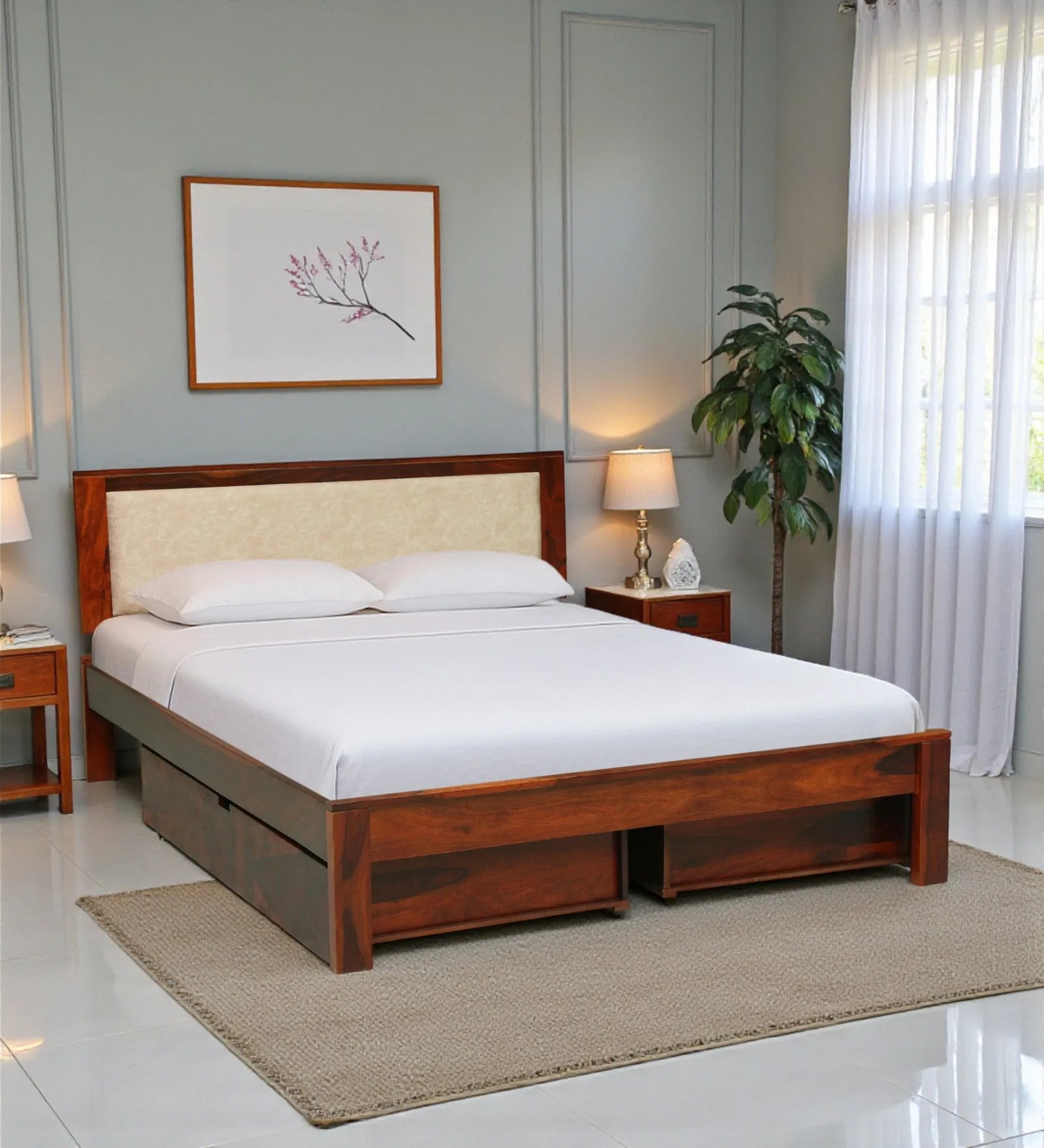 sheesham wood queen size drawer storage platform bed core frame india