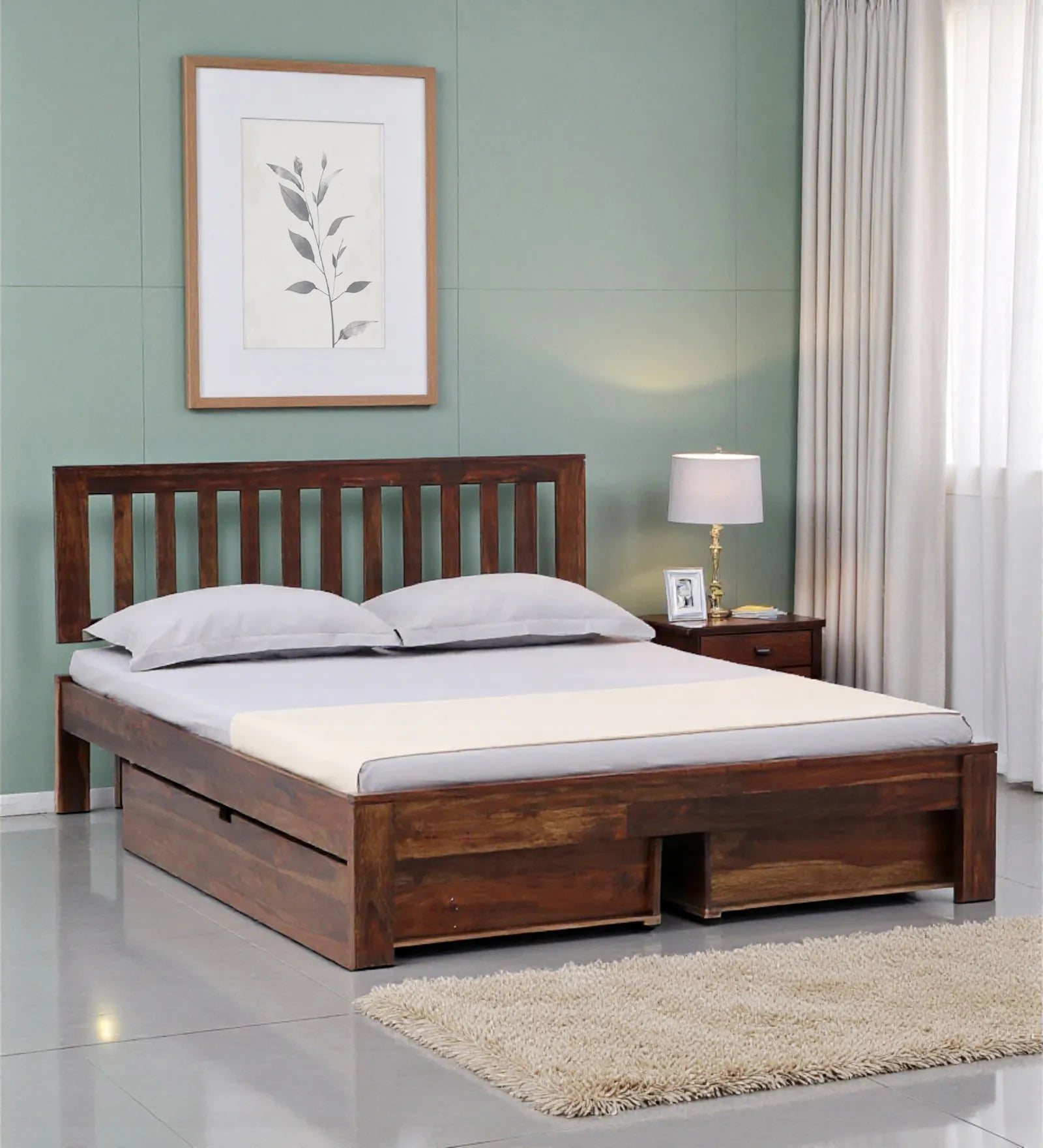 sheesham wood queen size drawer storage sleep bed core frame india