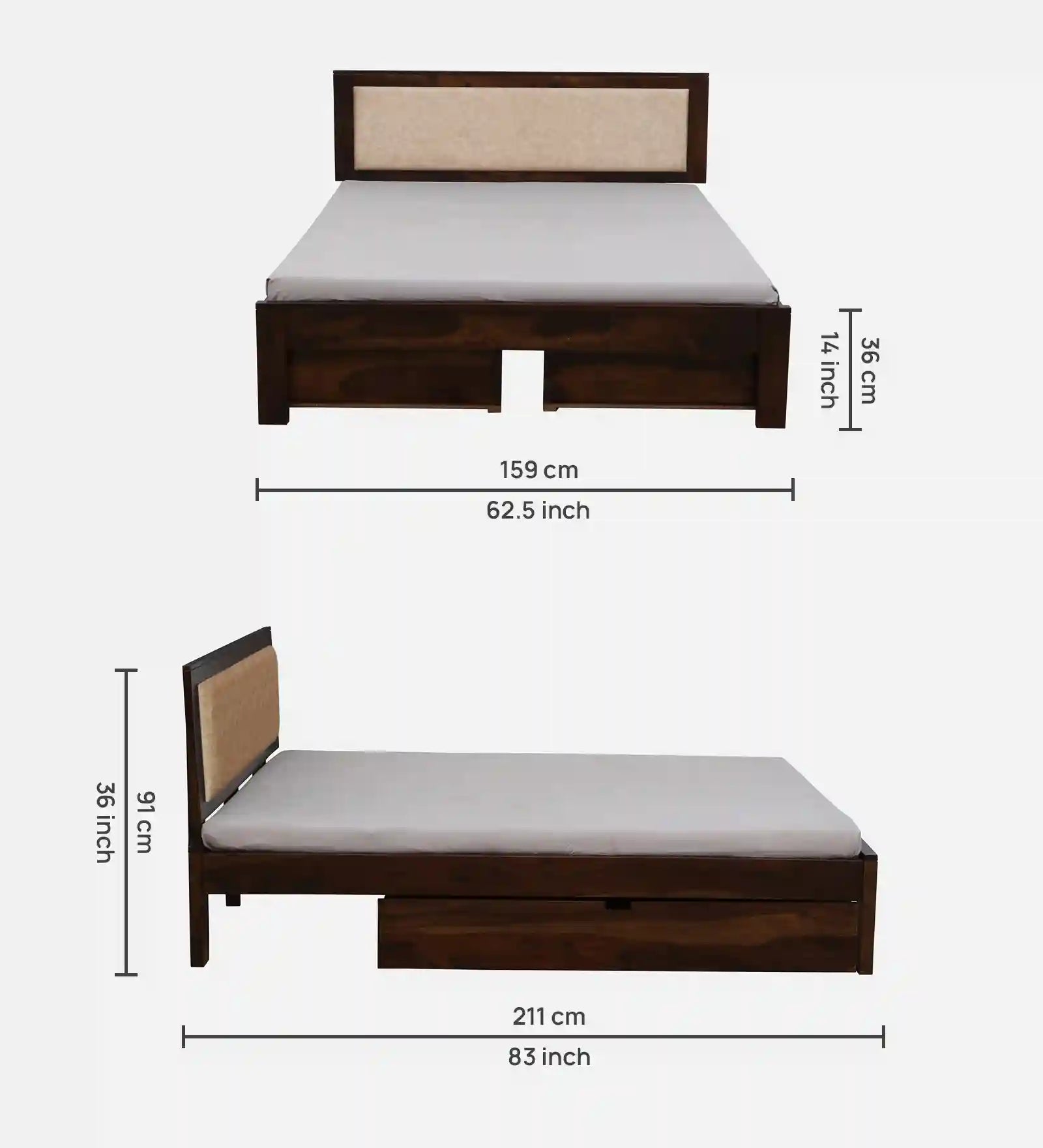 teak grain finish sheesham wood bed texture drawer storage queen size india