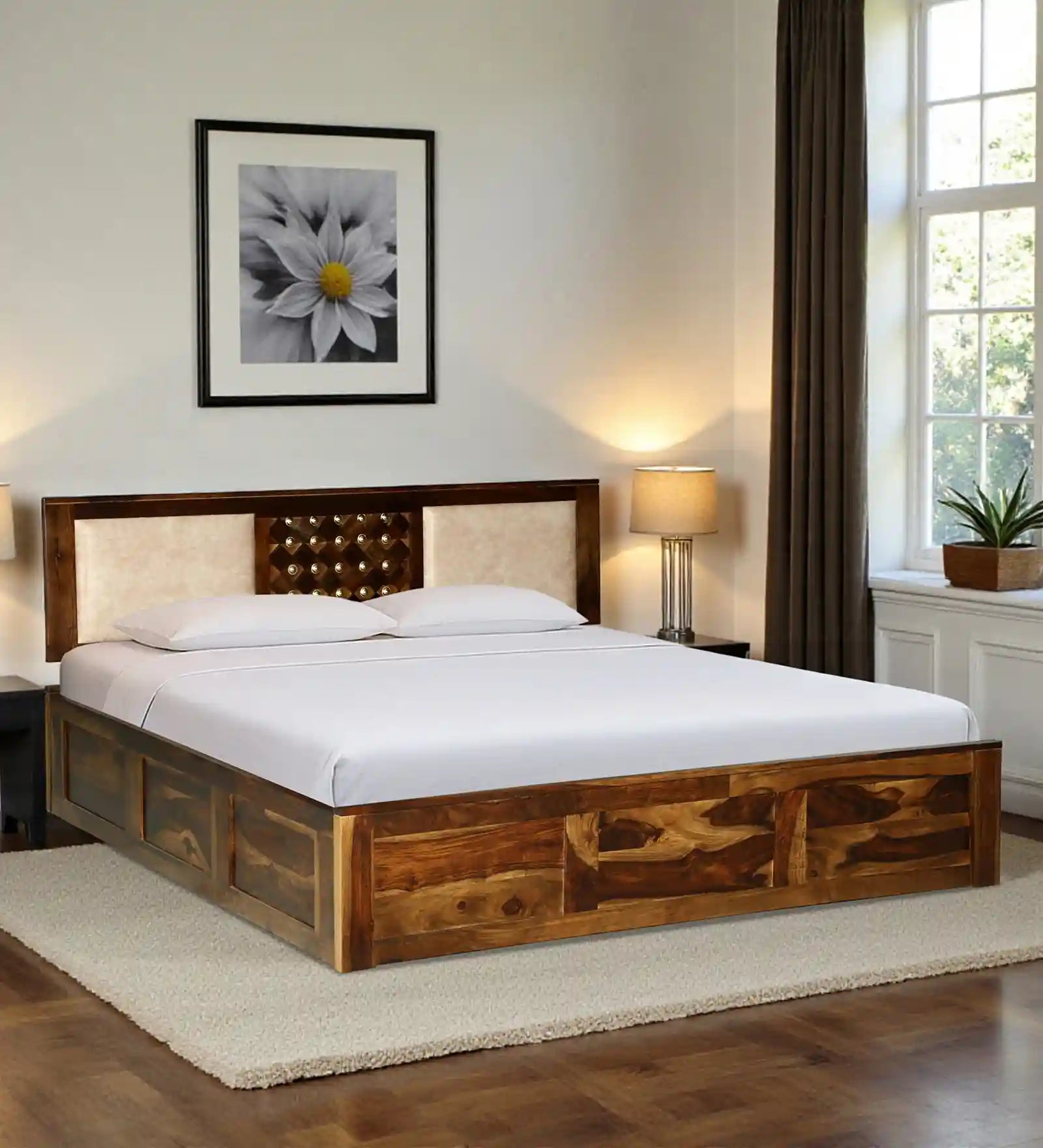 Bakhra Solid Wood Queen Size Bed With Hydraulic Storage