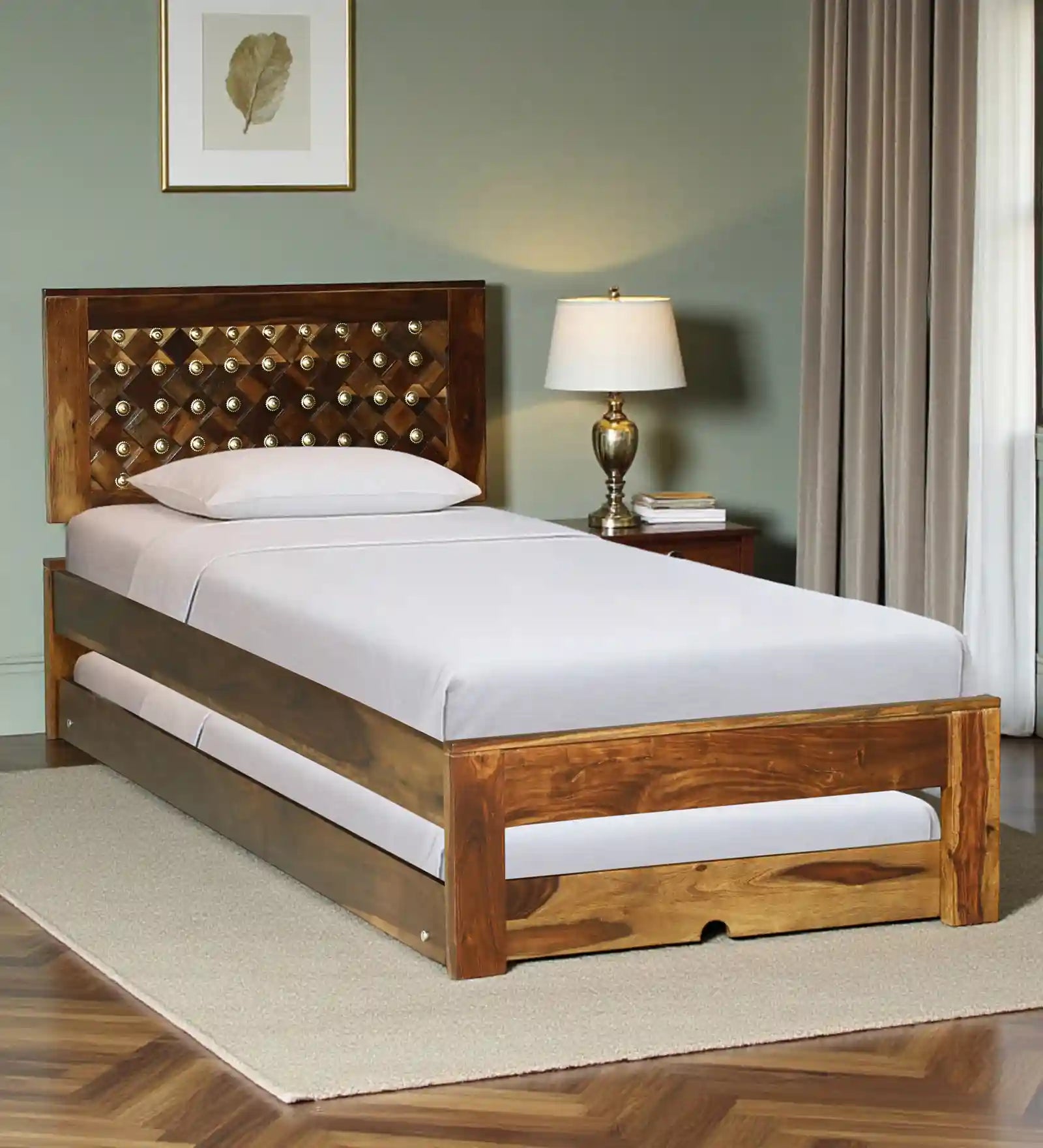 Bakhra Solid Sheesham Wood Single Bed With Trundle