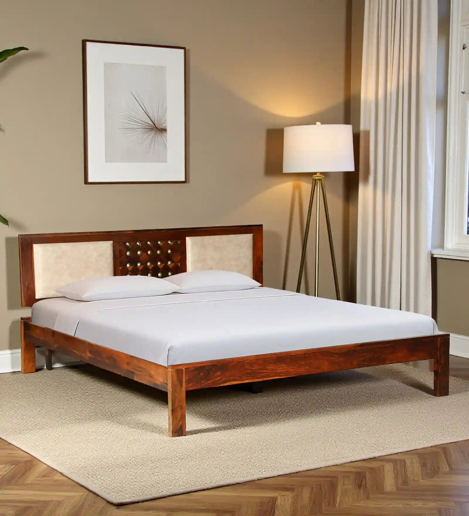 Bakhra Solid Sheesham Wood Queen Size Bed Without Storage