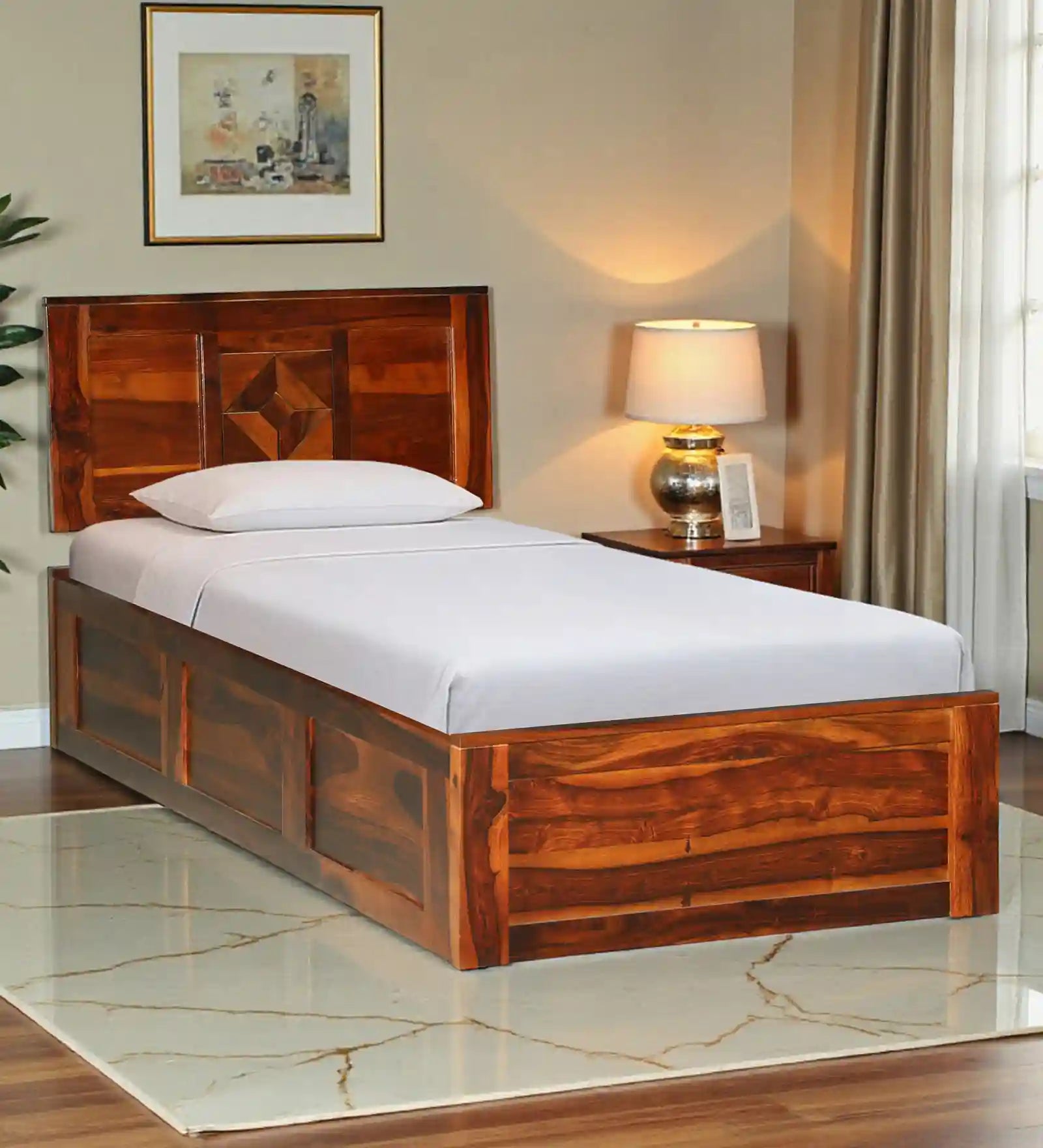 Shraya Sheesham Wood Single Bed With Storage