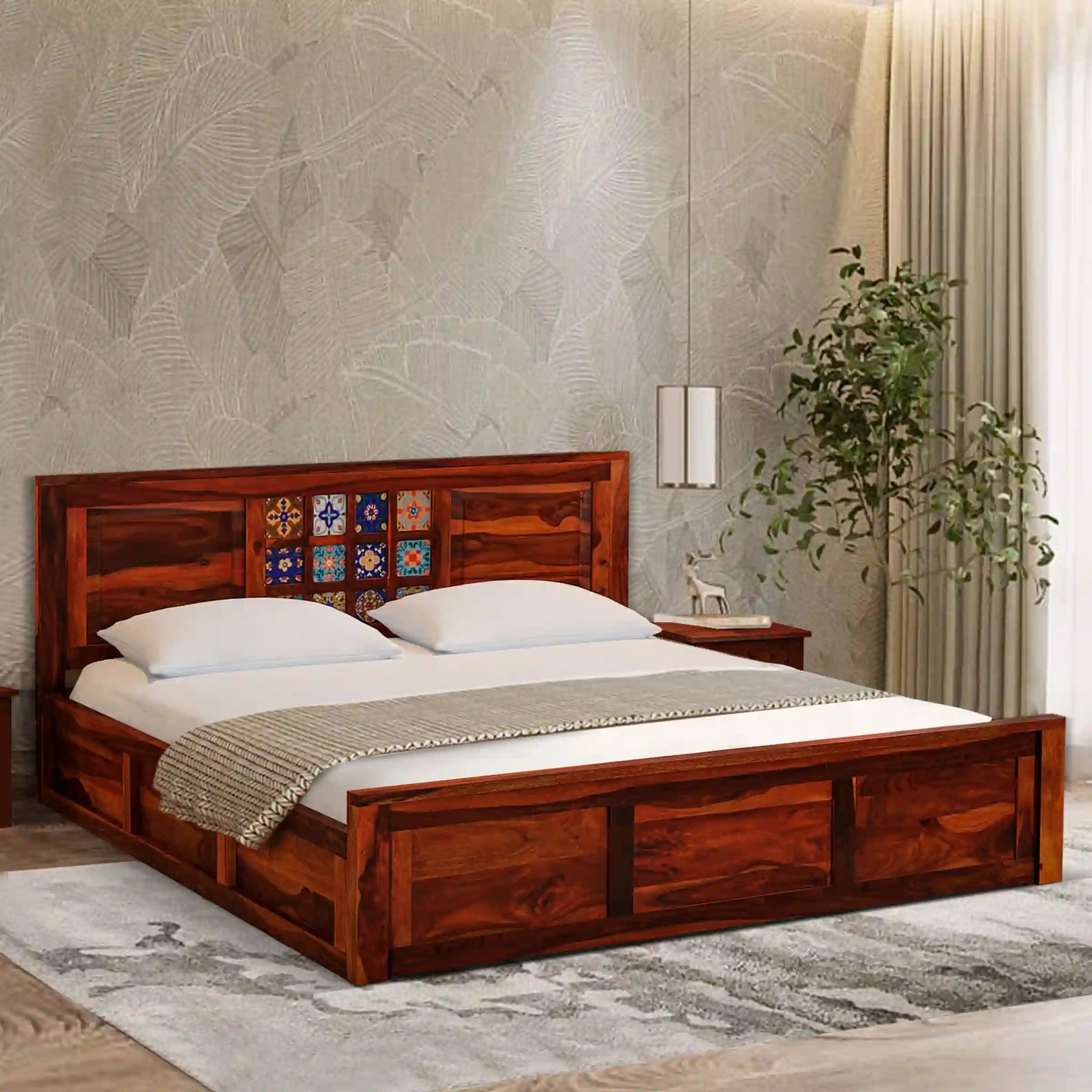 modern sheesham wood king size storage bed premium solid wood bed india