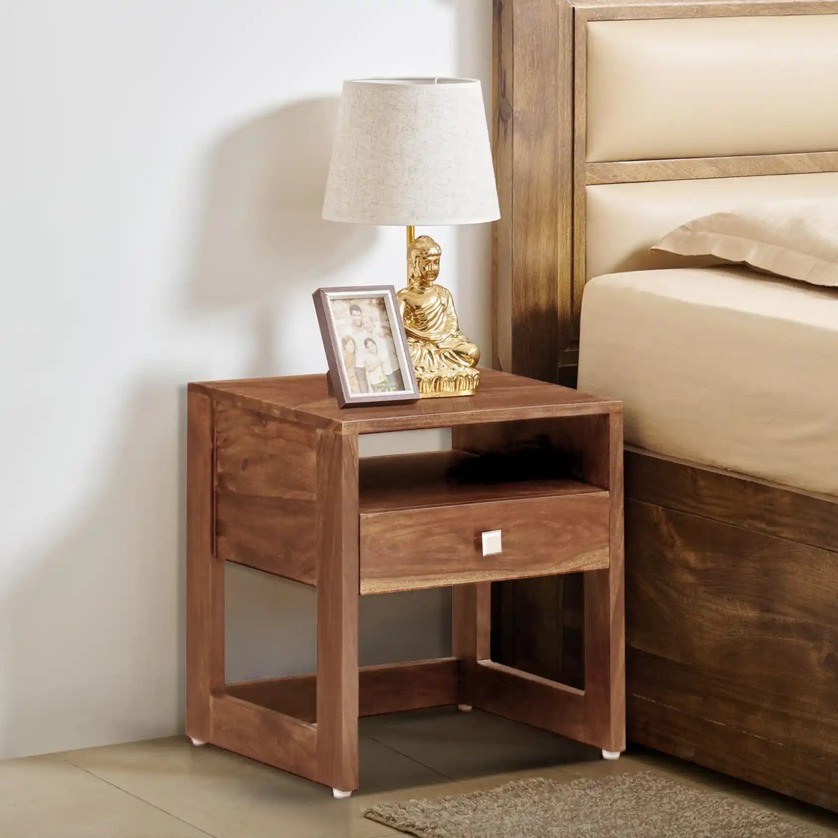 Sheesham wood side table Mia clean modern bedroom furniture India