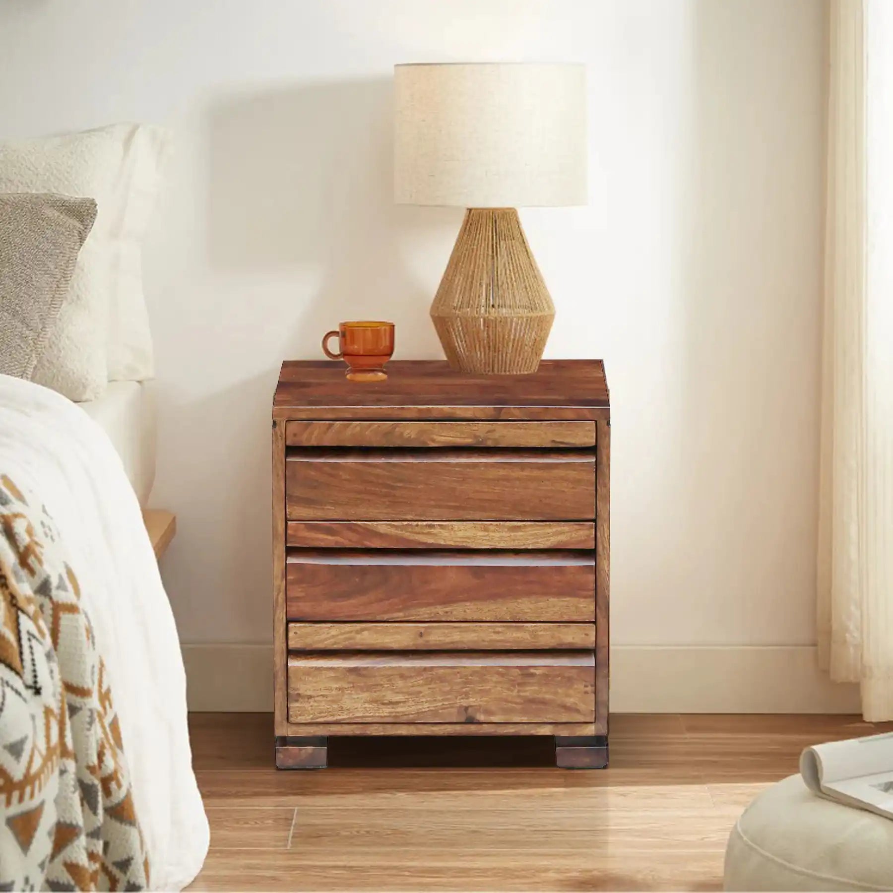 Sheesham wood side table with drawer Moscow traditional bedroom India