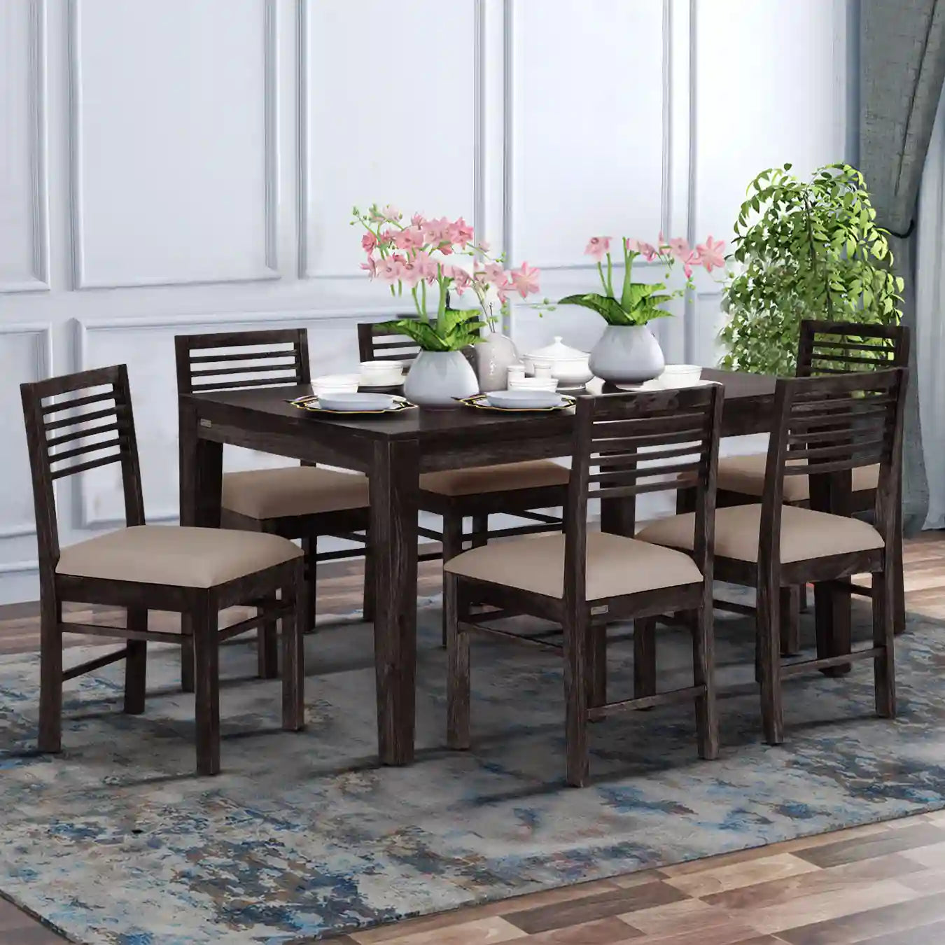 Sheesham wood six-seater dining set Belfort comfortable family furniture