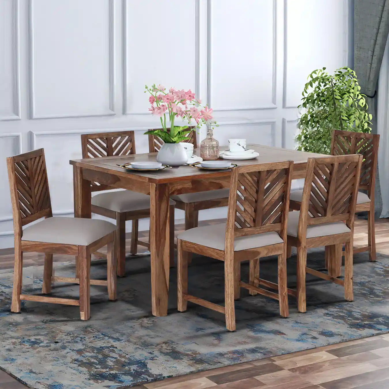 Sheesham wood six-seater dining set Elista comfortable family furniture
